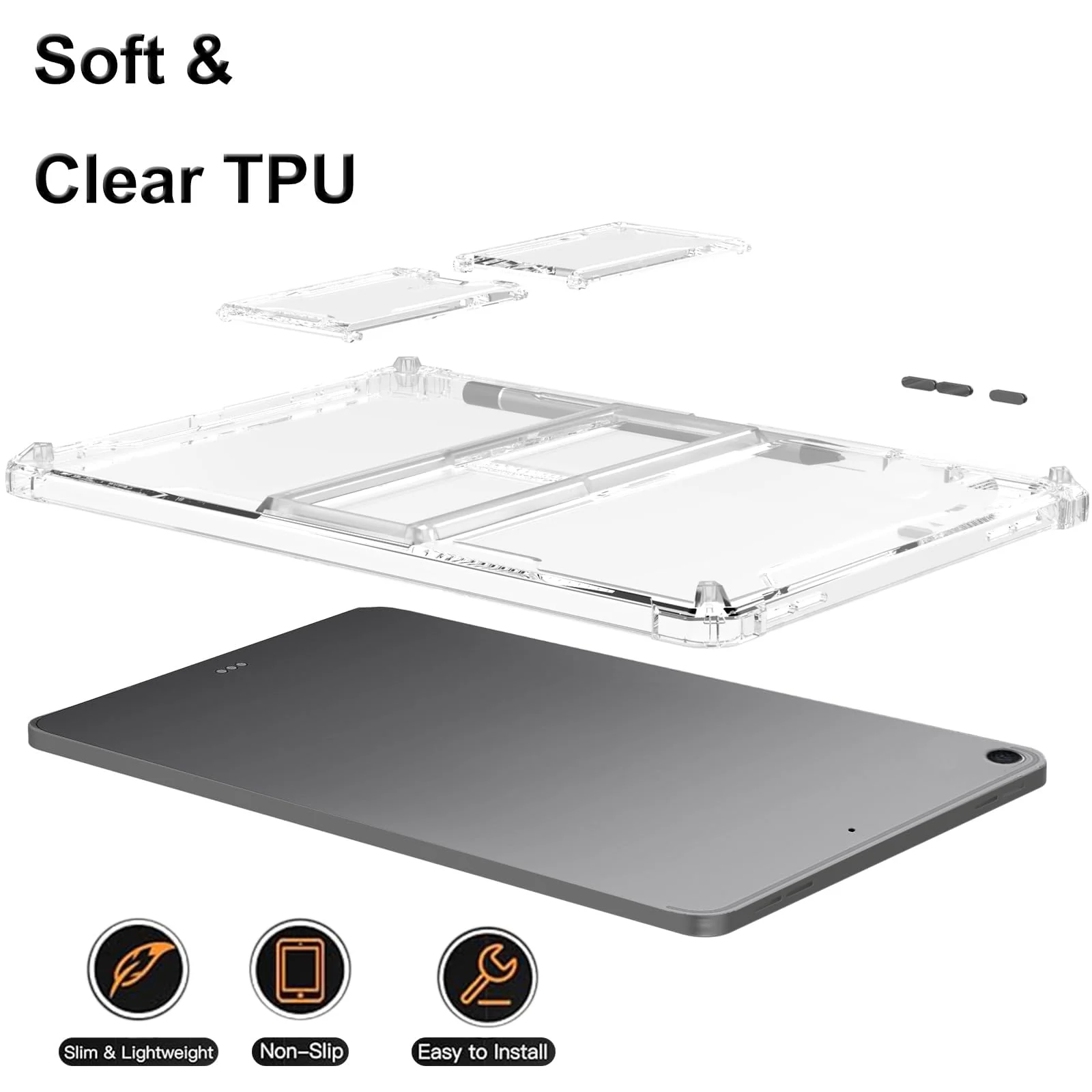 DL3 Mobilak Transparent Stand Case for iPad 9/8/7 (10.2-Inch, 2021/2020/2019 Model, 9th/8th/7th Generation) Case Shockproof, Thin Slim Anti-Yellowing Bumper, Kickstand Cover, with Pencil Holder - Clear
