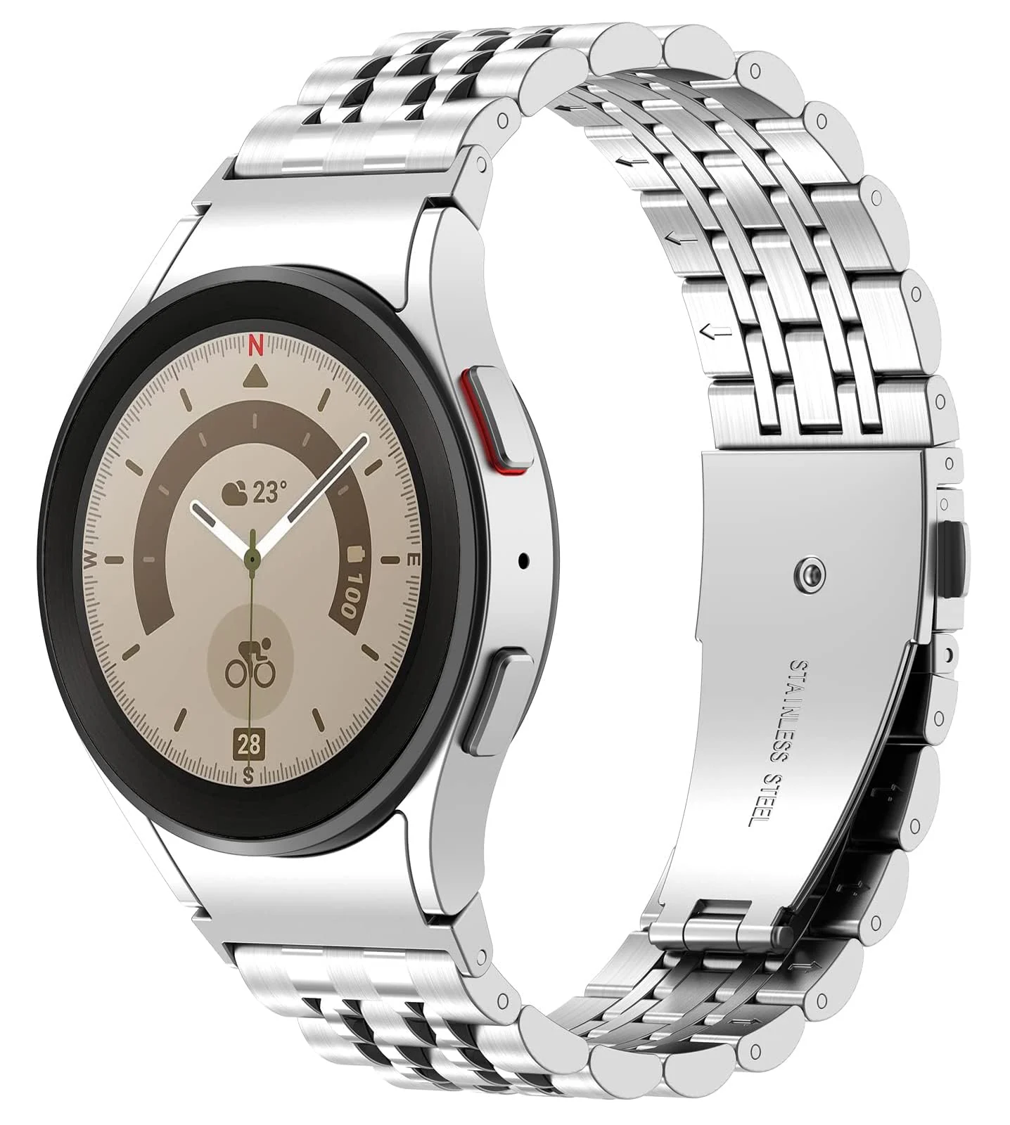 DL3 Mobilak Metal Band 20MM Strap for Samsung Gear Sport, Watch 4/5/5 Pro, S2 Classic, Active 2 40mm 44mm, Amazfit GTS 3/4/4 Mini, Bip 3/Pro/U, GTS 2 Mini/2e - Silver