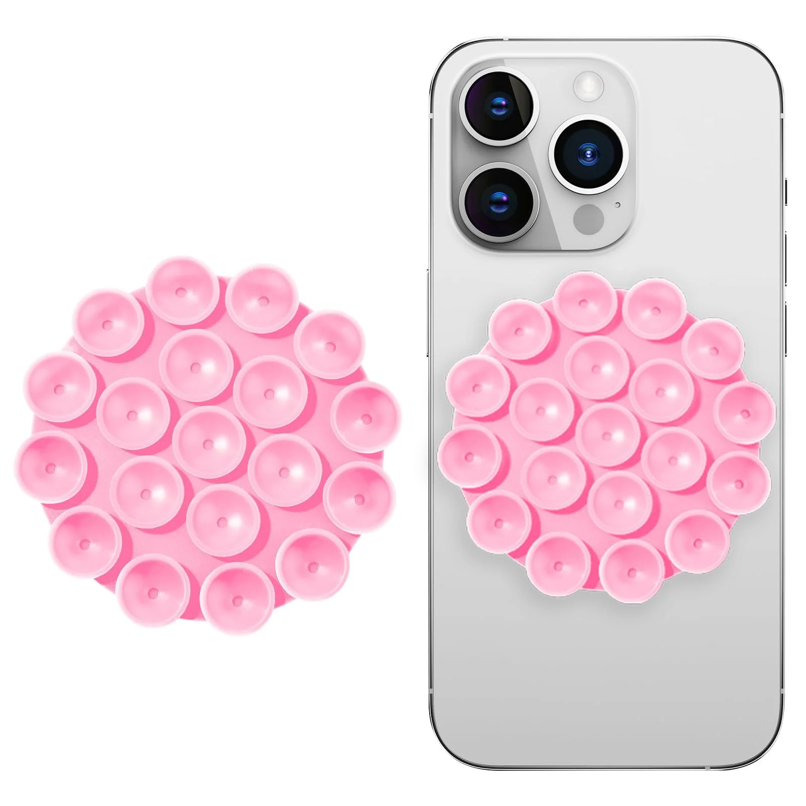 DL3 Mobilak Silicone Suction Cup Phone Mount for iPhone and Android, Double-sided suction design, Hands-free phone support, Strong suction grip - Light Pink