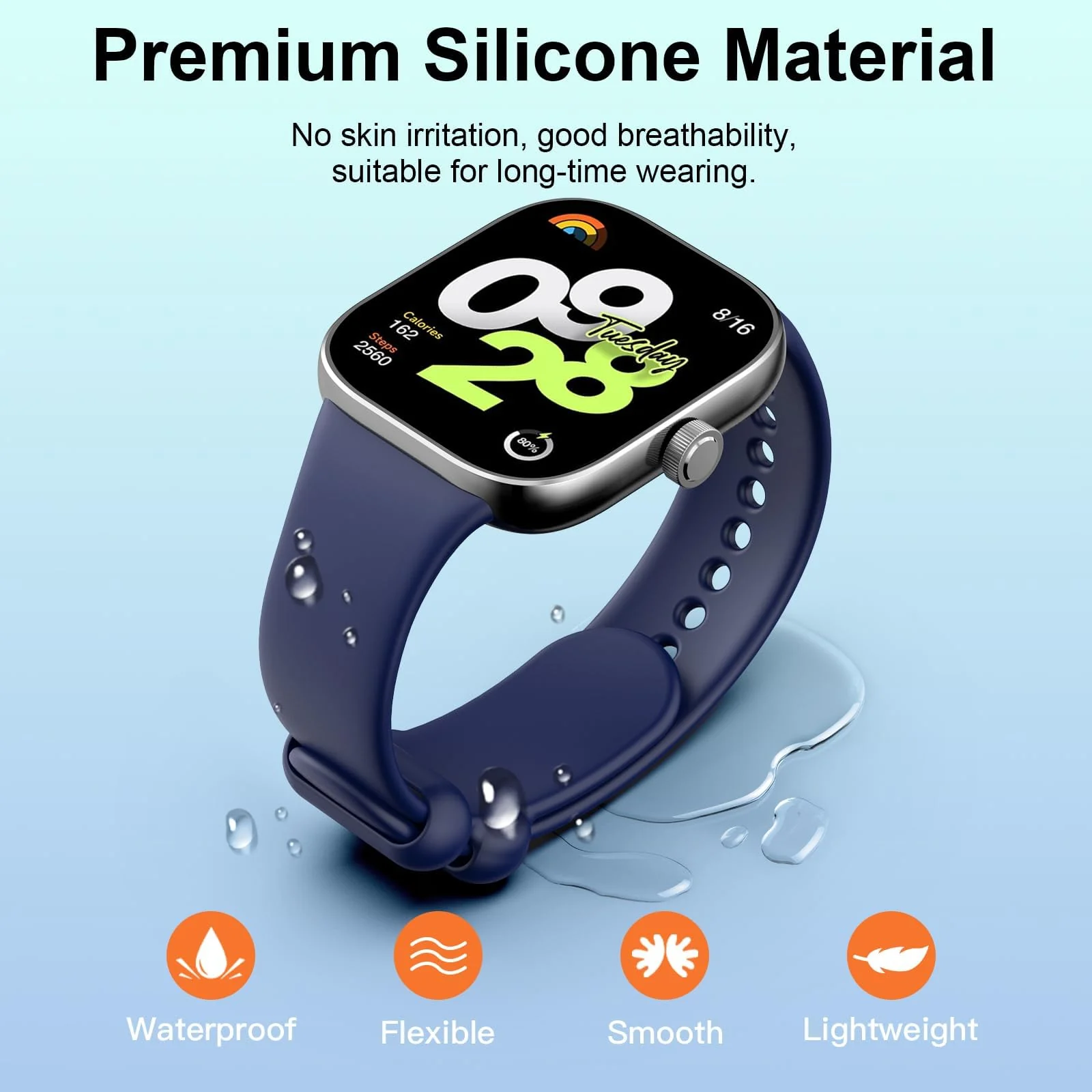 DL3 Mobilak Sport Strap Compatible with Xiaomi Redmi Watch 4/ Xiaomi Band 8 pro, Soft Silicone Sports Wristband for Men Women, Double Ring Adjustable Replacement (Midnight) - Midnight blue
