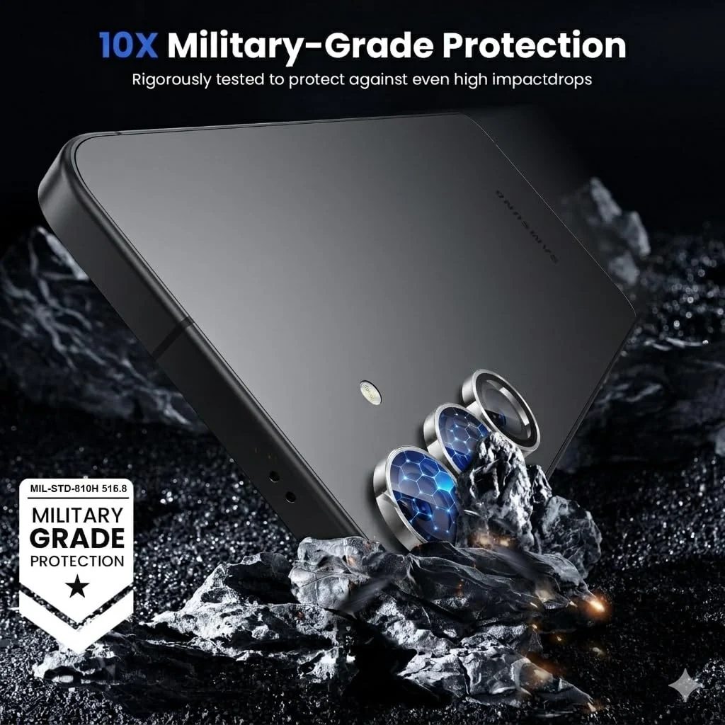 DL3 Mobilak Camera Lens Protector for Samsung Galaxy S25 FE Accessories, 9H Tempered Glass Metal Individual Ring Camera Cover Screen Protector, Case Friendly, Anti Scratch - Silver