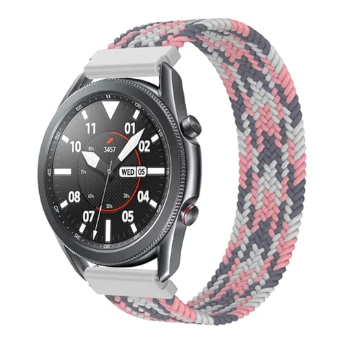 Medium — DL3 Mobilak Band 22MM Nylon Braided Solo Loop Strap Compatible with Samsung galaxy watch3 45mm/galaxy 46mm/Gear S3/Huawei watch GT3 46MM/GT2E/GT2 Pro/GT GT2 46MM/Compatible (Medium) - Pink Gray