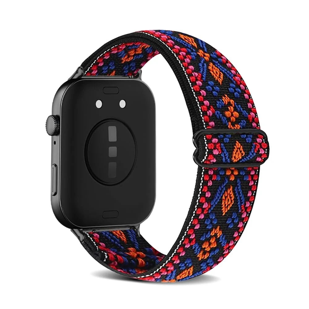 DL3 Mobilak Nylon Strap Compatible with Huawei Watch Fit 4 / Fit 4 Pro/Fit 3, Soft Elastic Nylon Straps, Adjustable Stretchy Sports Bracelets Wristbands, Breathable Water-Resistant for Women Men - Bohemia Red