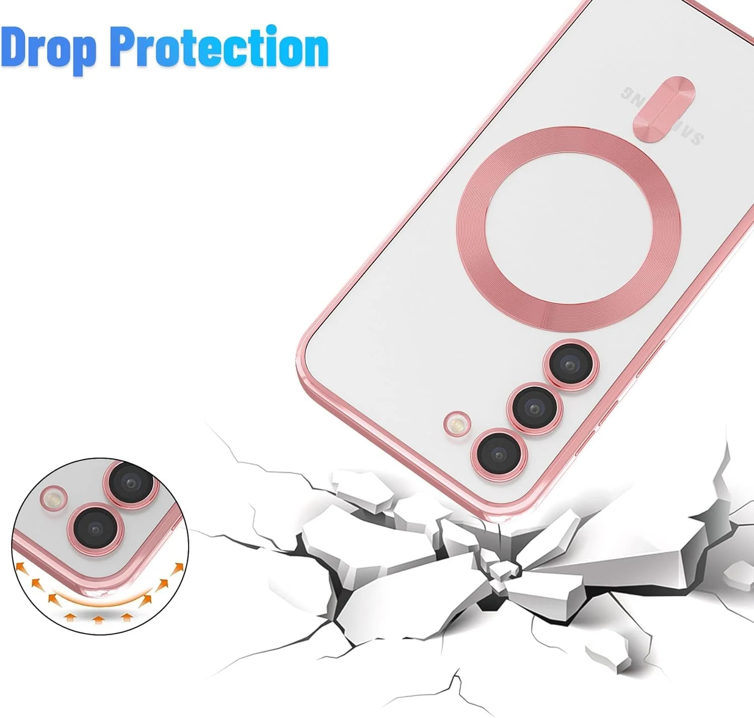 DL3 Mobilak Case For Samsung Galaxy S23 MagSafe with Camera Lens Protector, Magnetic Clear Case Full Protection Plating Anti-Scratch Slim Thin Case Cover - Rose Gold