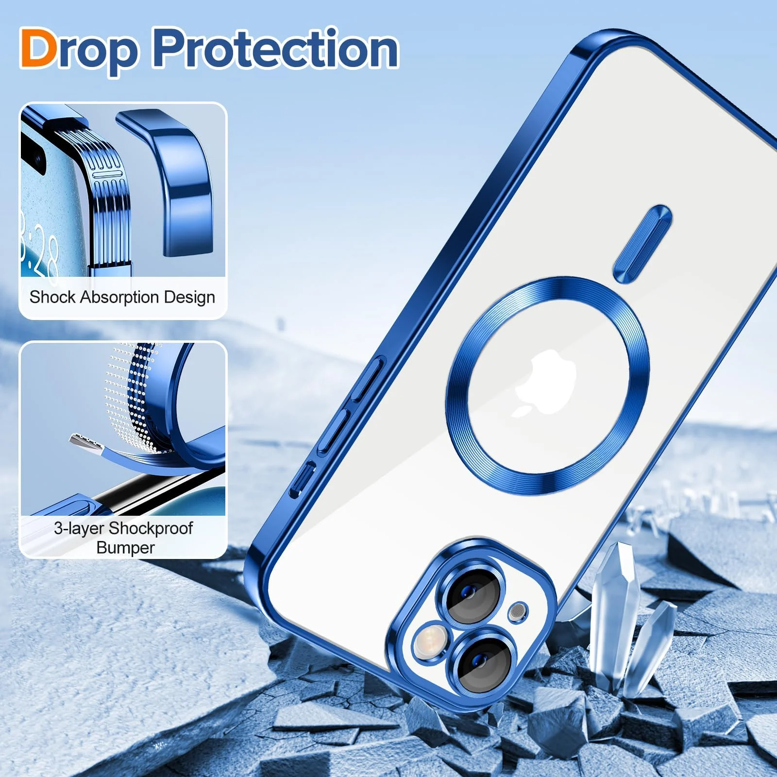 DL3 Mobilak MagSafe-Compatible Magnetic Case for iPhone 15 with Camera Protection and Shockproof Design - Blue