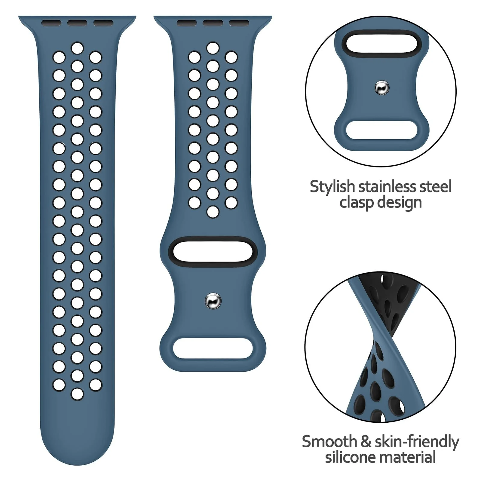 DL3 Mobilak Sport Strap For Apple Watch 49mm 45mm 44mm 42mm 41mm 40mm 38mm, Breathable Silicone Double Hole Band, for iWatch Ultra 2 Series 9 8 7 6 5 4 3 SE (&, 42mm/44mm/45mm/49mm) - Teal Blue & Black