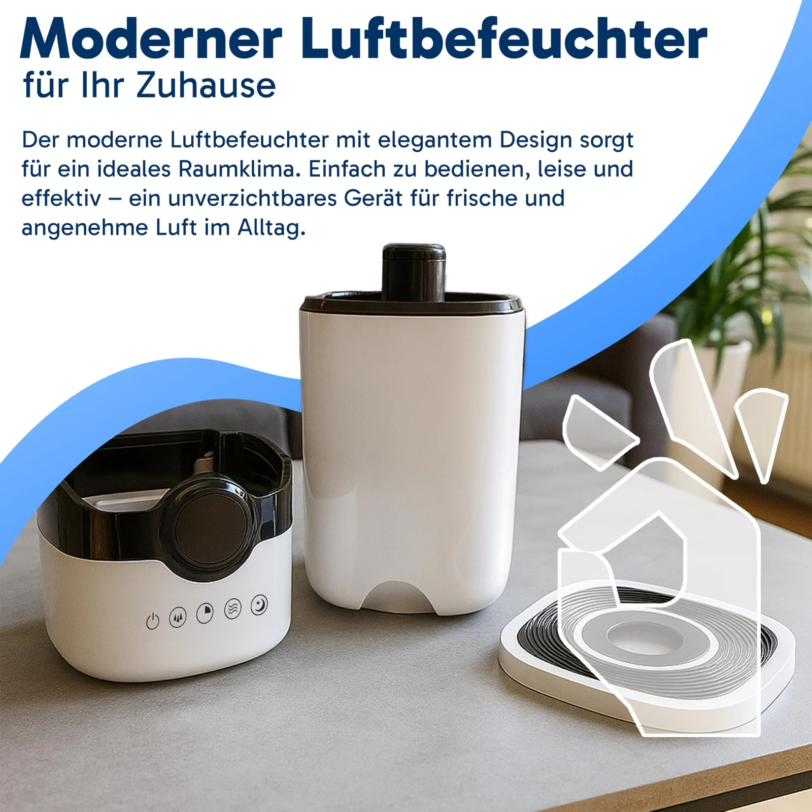 Mobigon Ultrasonic Humidifier Against Dry Heating Air 4L, Room Humidifiers with Remote Control for Bedroom, Children's Room and Plants, Air Humidifier, Ultra Quiet Aroma Diffuser - White