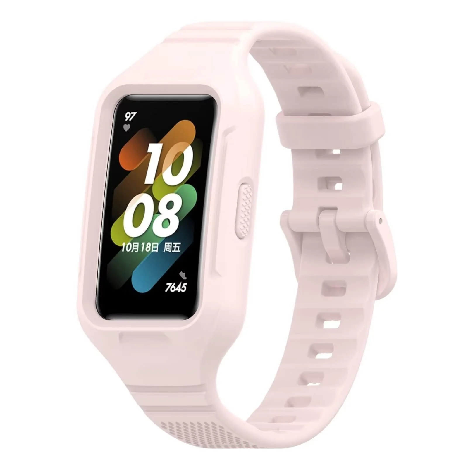 DL3 MOBILAK Strap Compatible with Huawei Band 10/9/8/7/6/6 Pro, Adjustable Replacement Strap - Silicone Replacement Wrist Strap With Built-in Case Cover For Honor Band 6/7 - Pink
