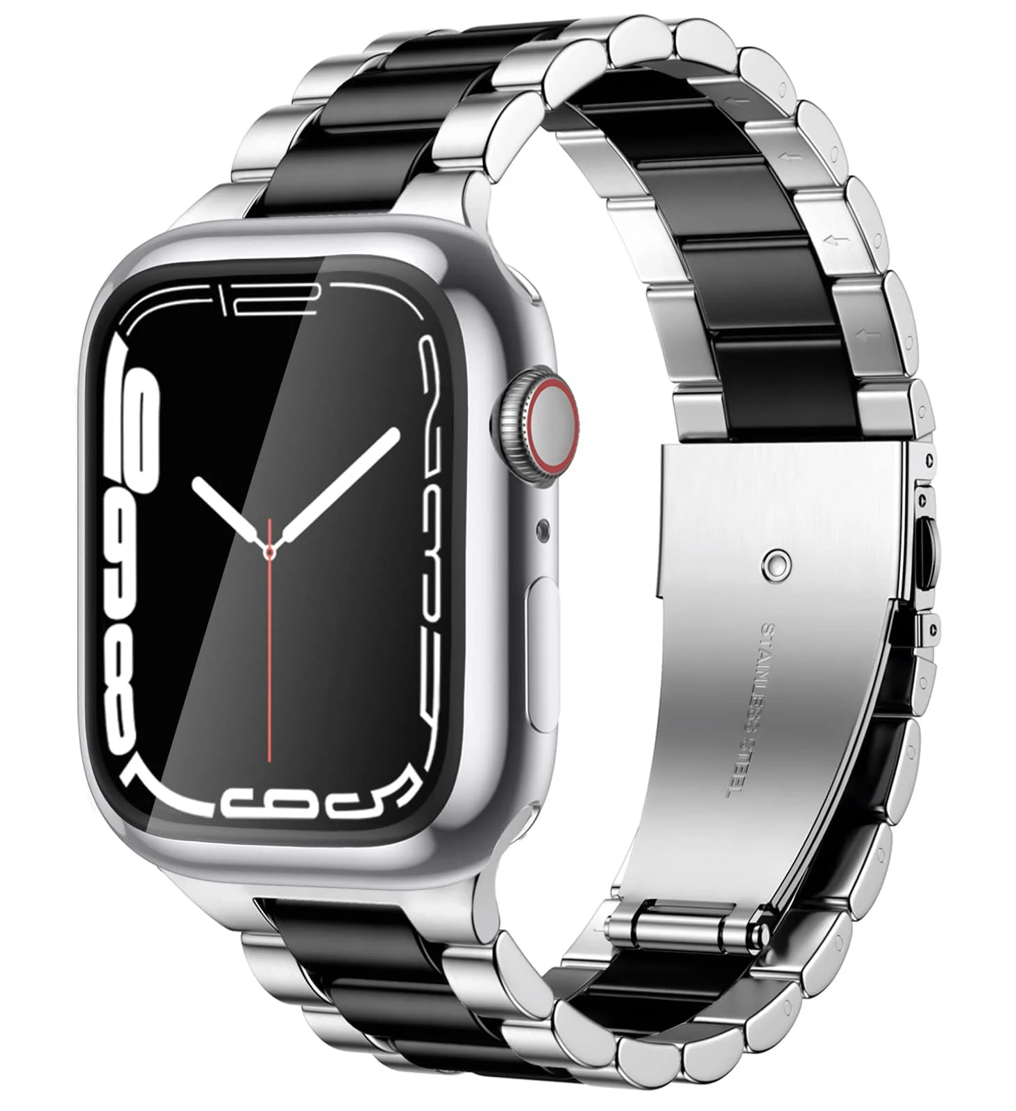 DL3 MOBILAK Adjustable Stainless-Steel Link Watch Strap for 38 and 40 and 41mm Apple Watch - Silver/Black