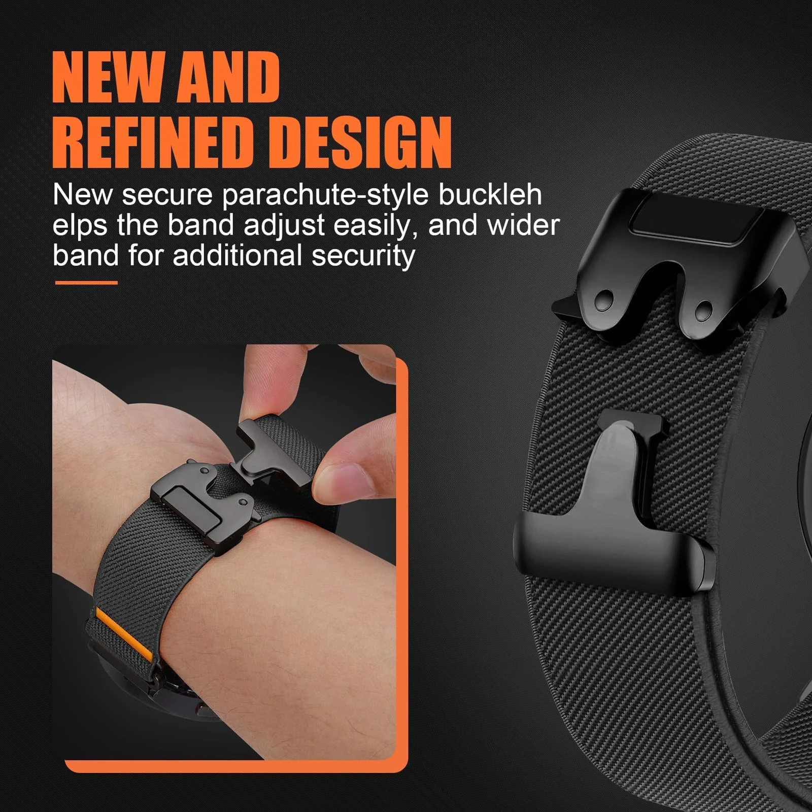 DL3 MOBILAK 22 mm Elastic Nylon Watch Strap with Parachute Buckle, Black