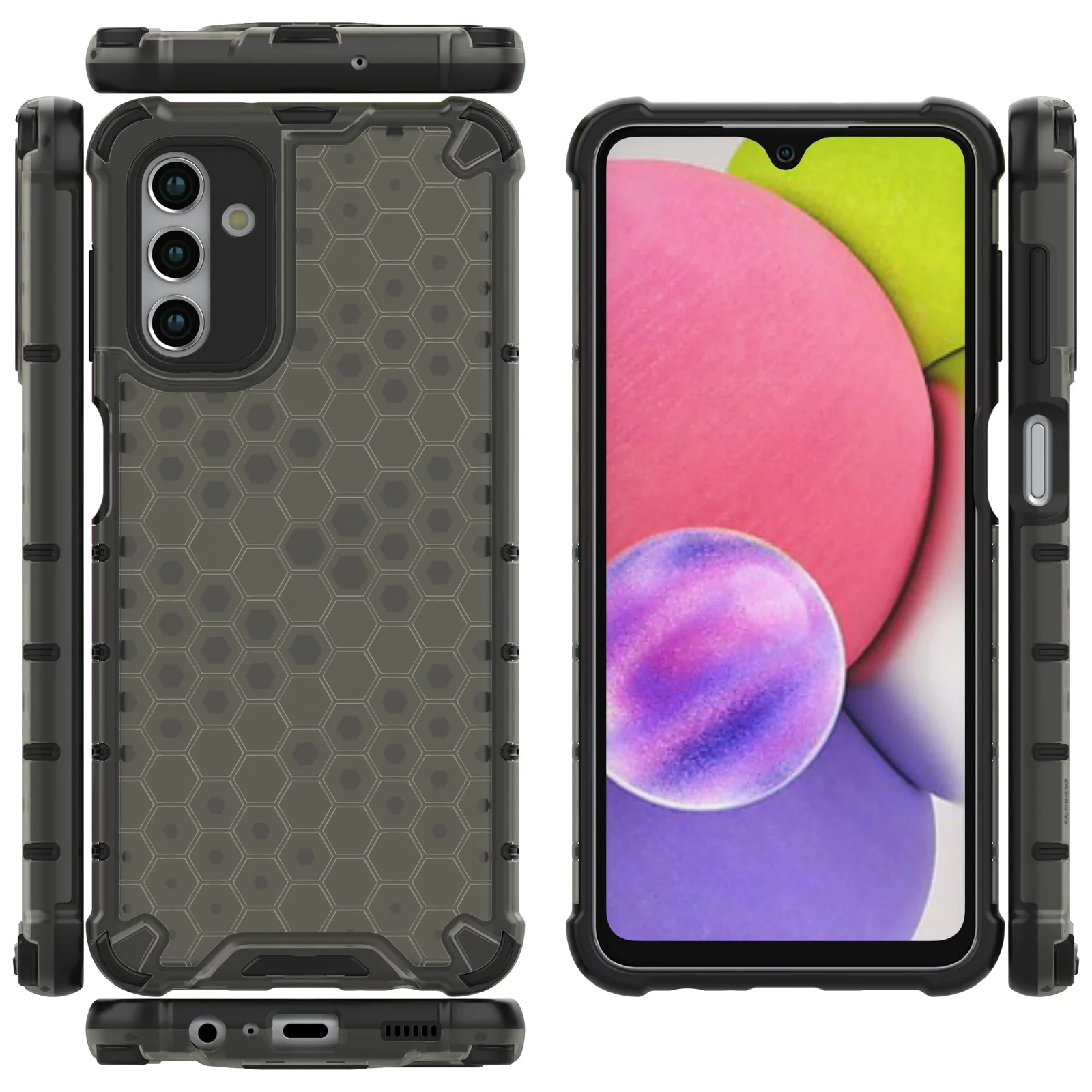 DL3 Mobilak Case For Samsung Galaxy A04S, [Honeycomb Design] Drop Protection, Ultra Thin TPU + PC Transparent Silicone Protective Case, Shockproof Cover - Black