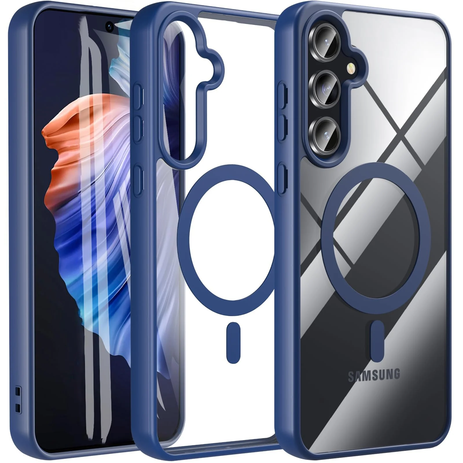 DL3 Mobilak Magnetic Case for Samsung Galaxy S23 FE 6.4-Inch [Compatible with MagSafe] [Shockproof Military Grade], Transparent Back Slim Bumper Cover Phone Case Samsung S23 FE - Blue