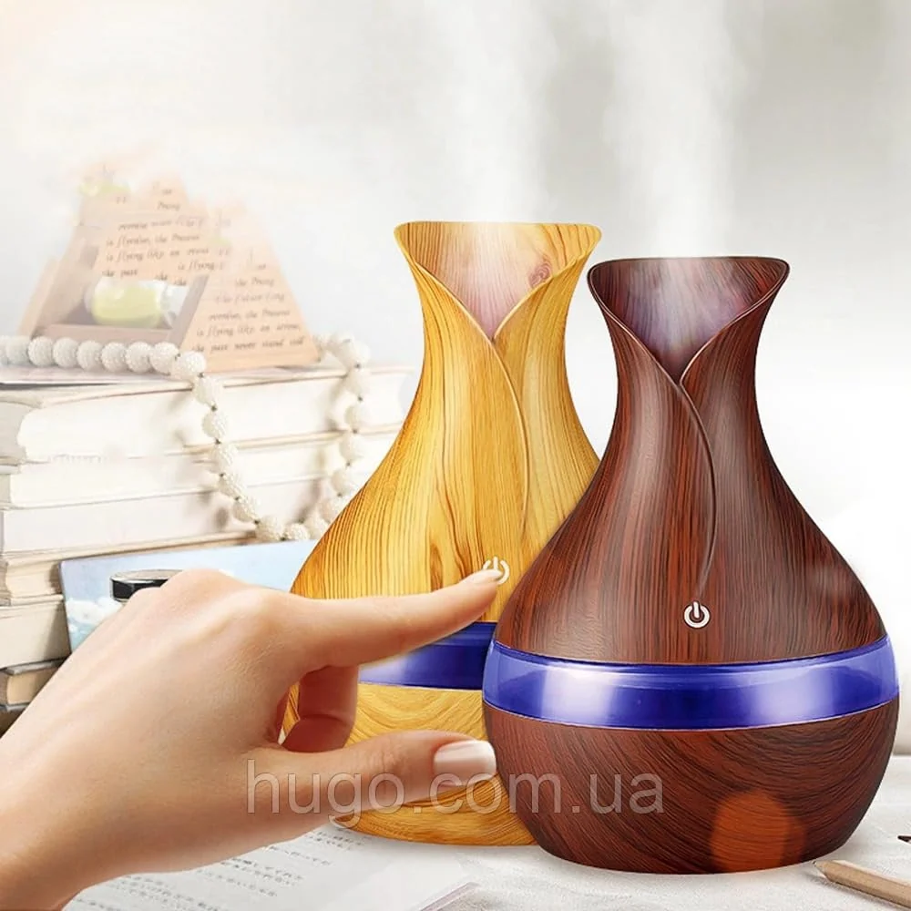 Mobigon Wood Cool Mist Ultrasonic Humidifier for Room Moisture, Aroma Diffuser for Home, 300ml Essential Oil Diffuser with 7 Colorful Night Light, Auto Shut-Off, Home, Office, car - C.Light Brown