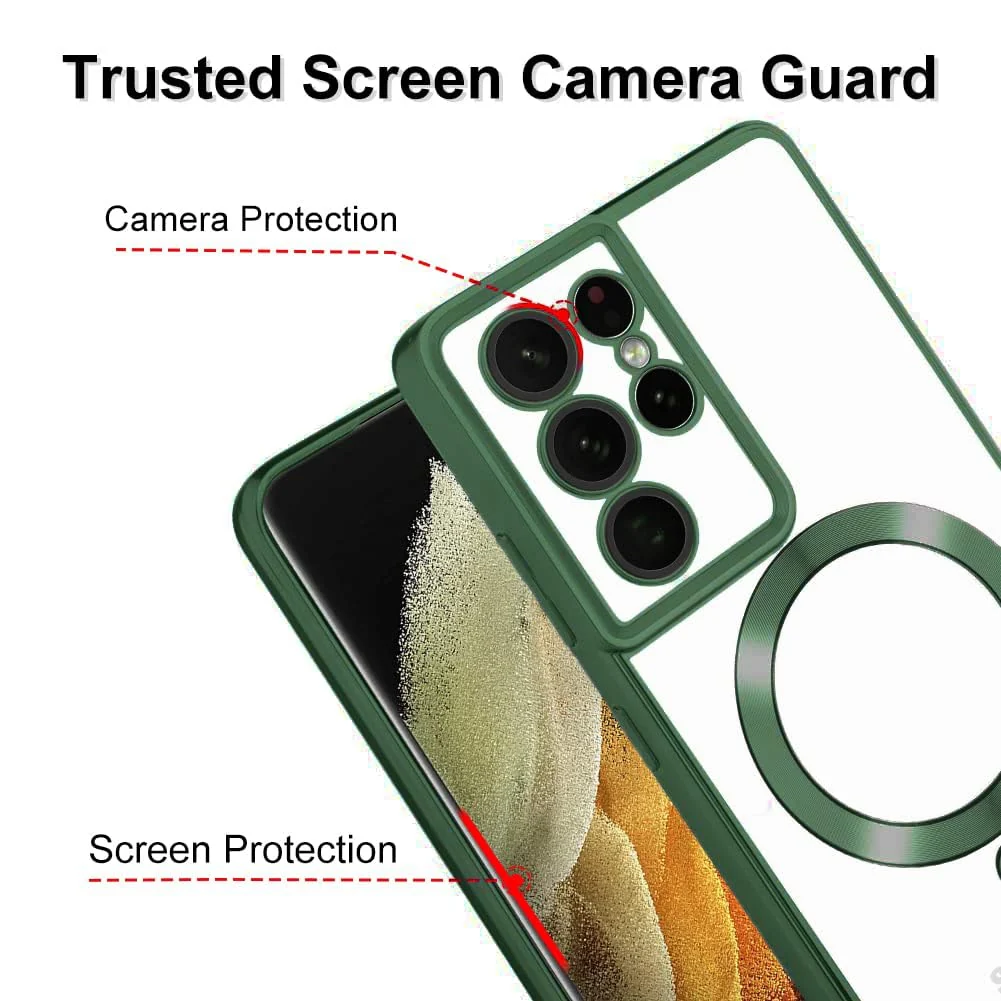 DL3 Mobilak Samsung Galaxy Note 20 Ultra Case, [Full Camera Cover Protection] [Compatible with MagSafe] Magnetic Metallic Glossy Slim Clear Luxury Soft Shockproof Case - Green