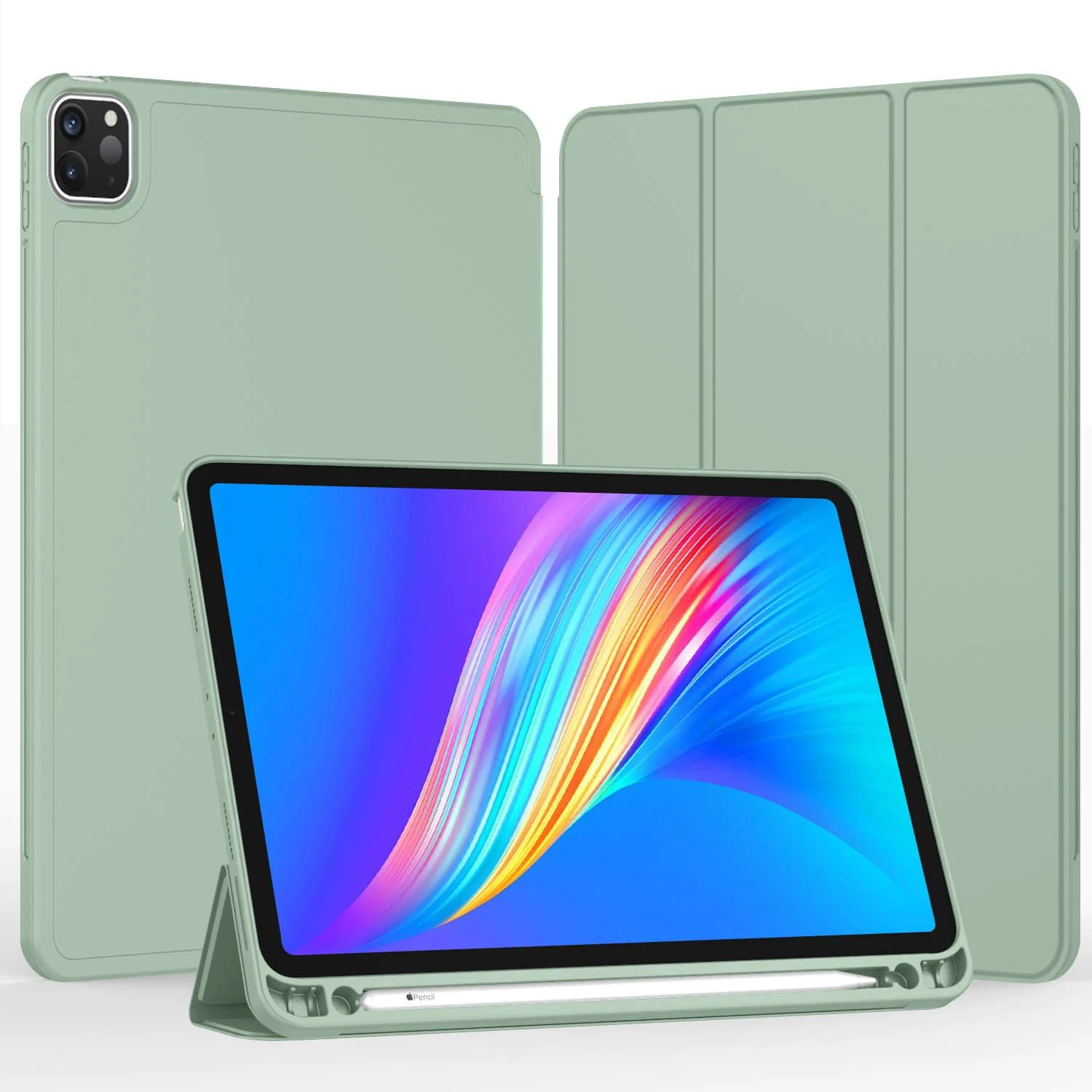 DL3 Mobilak New iPad Pro 12.9 Inch Case 2022/2021/2020(6th/5th/4th Gen) with Pencil Holder, Smart iPad Case [Support Touch ID and Auto Wake/Sleep] with Auto 2nd Gen Pencil Charging - Mint Green