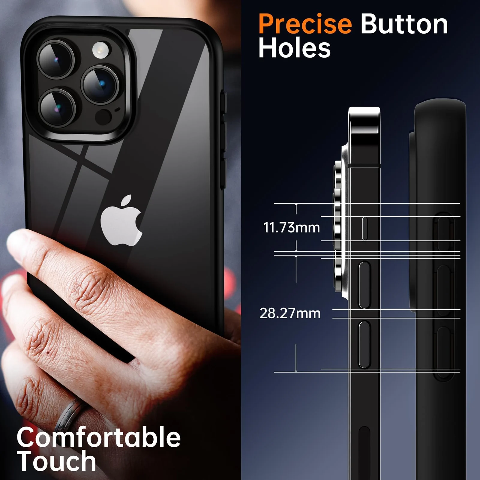 DL3 Mobilak Clear TPU Case for iPhone 15 Pro Max 6.7-Inch, Supports wireless charging, Shock-absorbing protection, Anti-fingerprint finish - Black