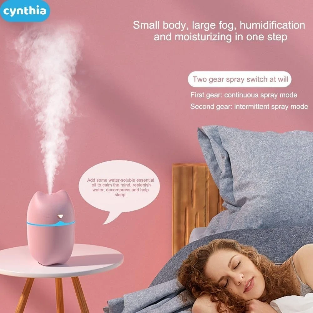 Mobigon Wood Cool Mist Ultrasonic Humidifier for Room Moisture, Aroma Diffuser for Home, 260ml Essential Oil Diffuser with 7 Colorful Night Light, Auto Shut-Off, Home, Office, car - A.Pink