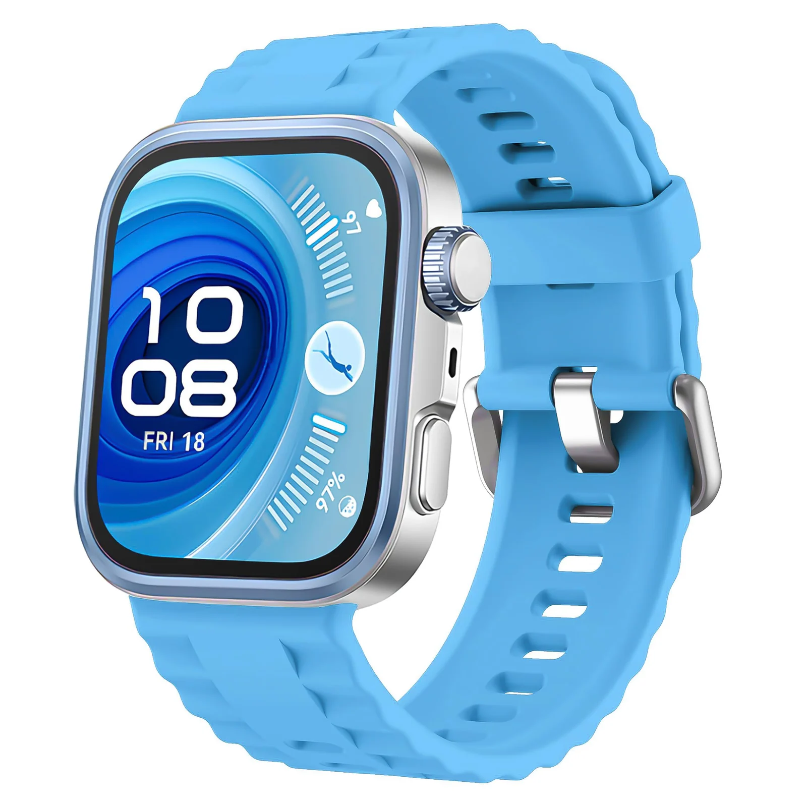 DL3 Mobilak Wavy Texture Sports Wristbands for Huawei Watch Fit 4/Fit 4 Pro/Fit 3 Strap, Breathable Silicone Wristband Strap Watch Strap Bracelet for Huawei Watch Fit 4 Pro/Fit4/3 - Sky Blue