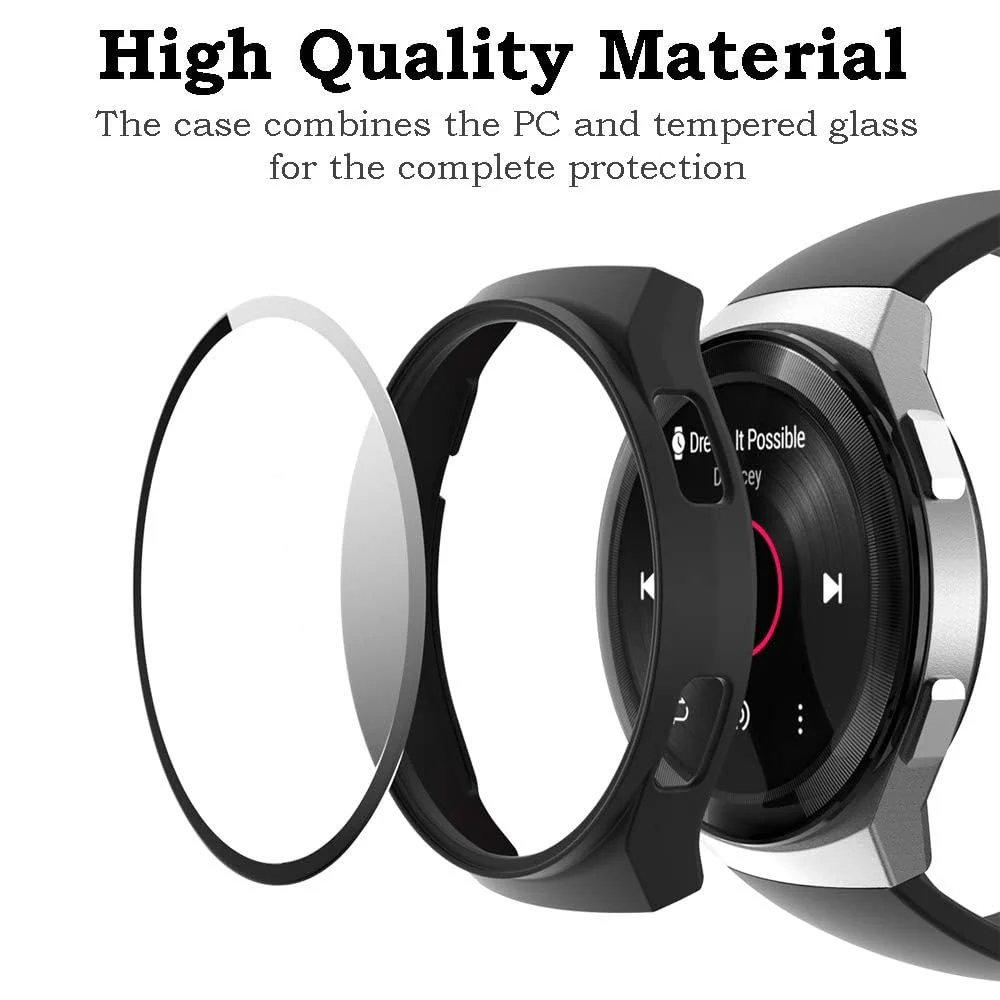 DL3 Mobilak Protective Case Compatible with Huawei Watch GT 2e 9H Hardness PC Case Bumper Full Slim Protective Cover with Tempered Glass For Huawei GT2e - Black