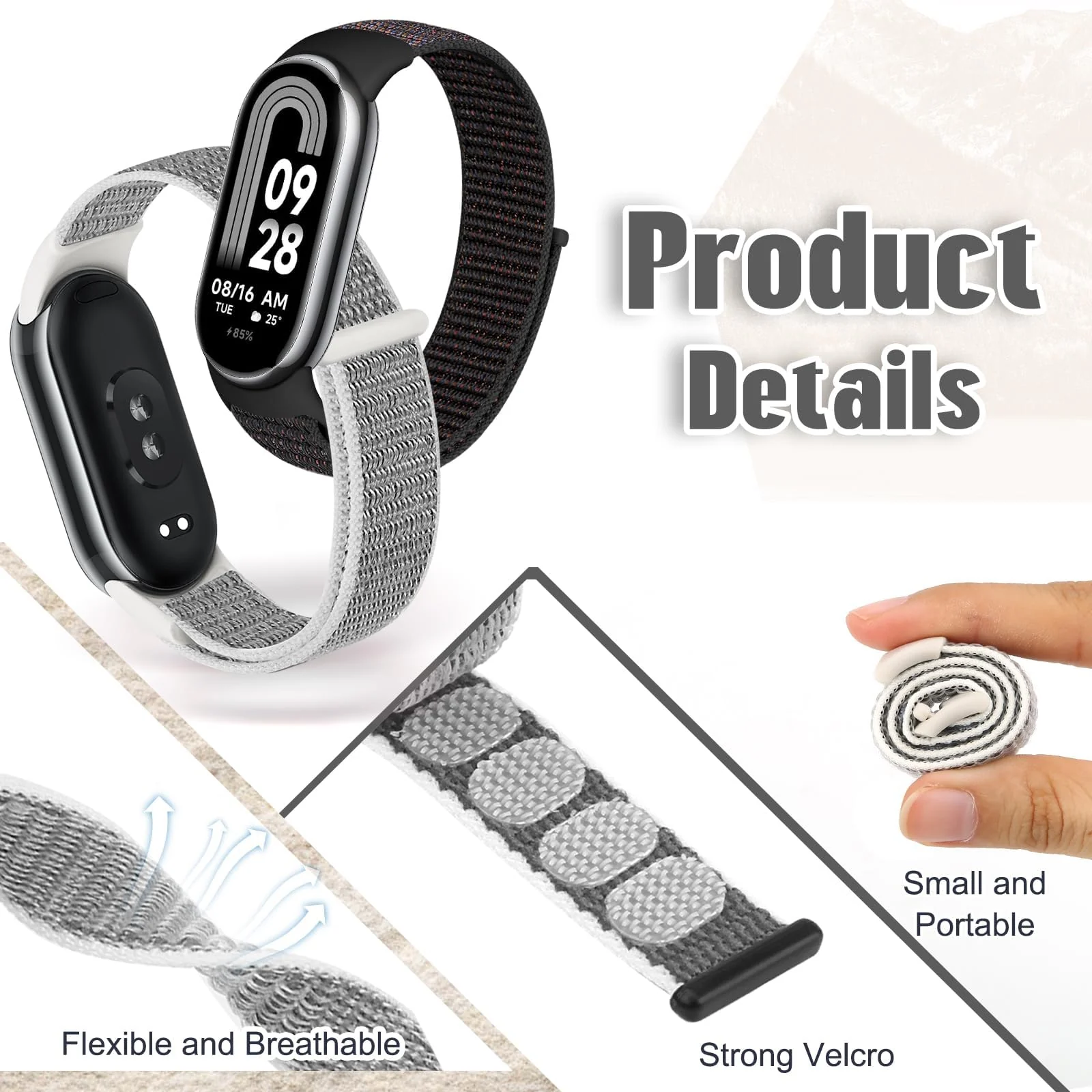 DL3 Mobilak Nylon Sport Band Compatible with Xiaomi Mi Band 10/9/8 for Women Men, Soft Adjustable Breathable Sport Loop Watch Strap Replacement Wristband for Xiaomi Smart Band 8/9/10 - Seashell