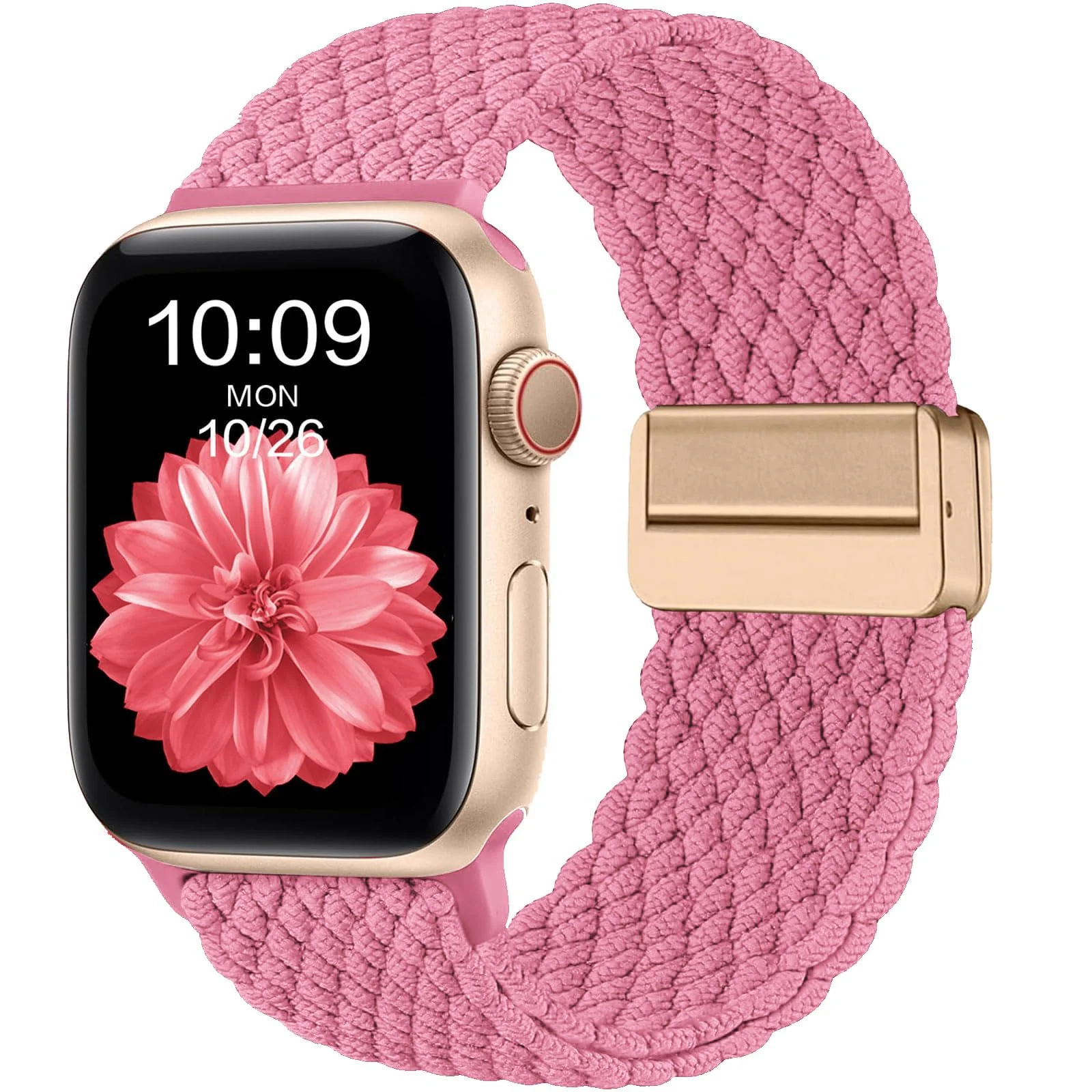 DL3 Mobilak Sport Solo Loop Compatible with Apple Watch Band 42mm 44mm 45mm 46mm 49mm for Women Men, Magnetic Strap Stretchy Braided Wristband for iWatch Series 11 10 9 8 7 6 5 4 3 Ultra 3 2 1 SE SE2 - B-Pink
