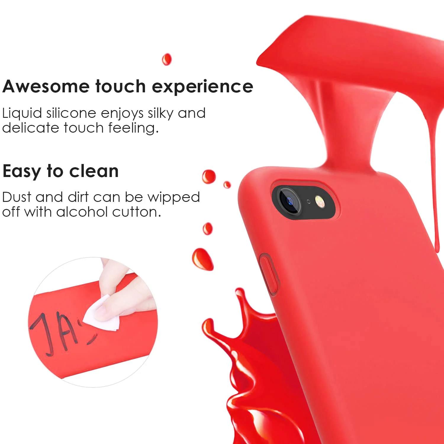 DL3 Mobilak Compatible with iPhone 7/8, iPhone SE 2022, SE 2020, Case, Liquid Silicone Case, Full Body Protective Cover, Shockproof, Slim Phone Case, Anti-Scratch Soft Microfiber - A. Red