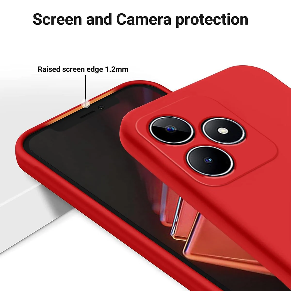 DL3 Mobilak Case Compatible with realme C53/Narzo N53, Dual Layer Protective Shockproof Hard Armor Cover with 360° Rotating Finger Ring Kickstand and Car Magnetic Mount - Red
