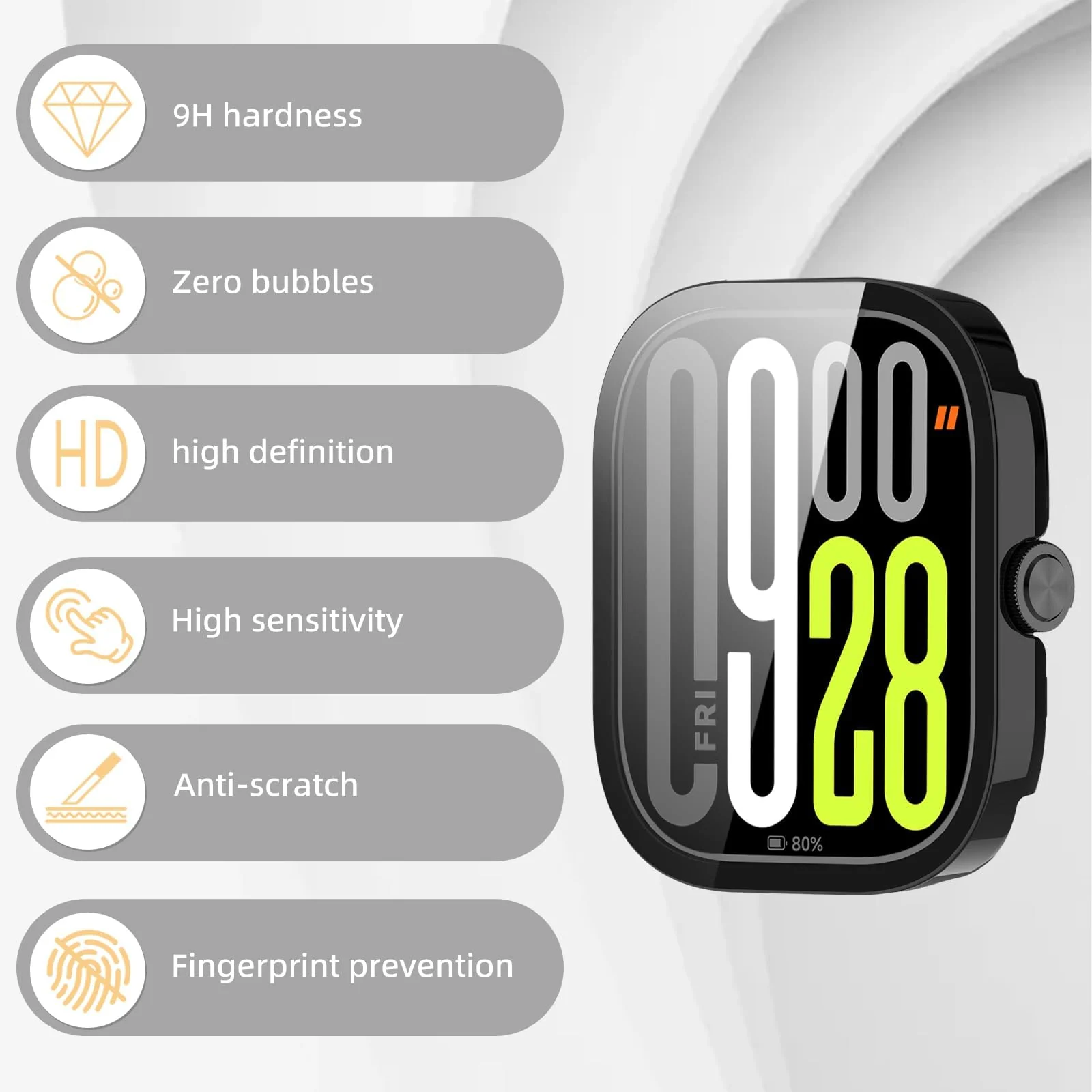 DL3 Mobilak Case with Screen Protector for Xiaomi Redmi Watch 5, Bumper Full Coverage Hard PC Overall Protective Cover, Built-in Tempered Glass Film High Sensitivity for Redmi Watch 5 - Black