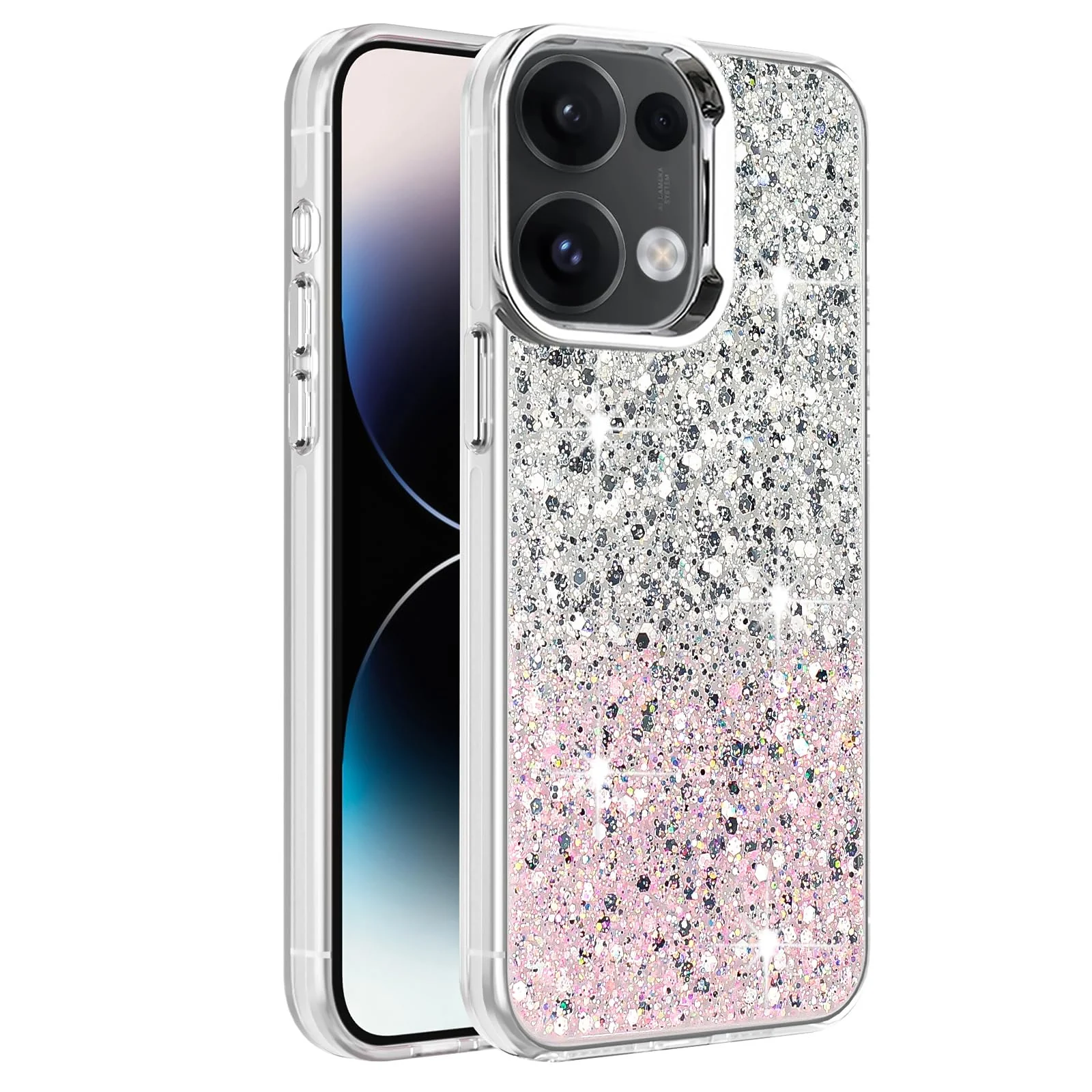DL3 Mobilak Glitter Rhinestone Protective Case for OPPO Reno13 5G with Shockproof Design - White Pink