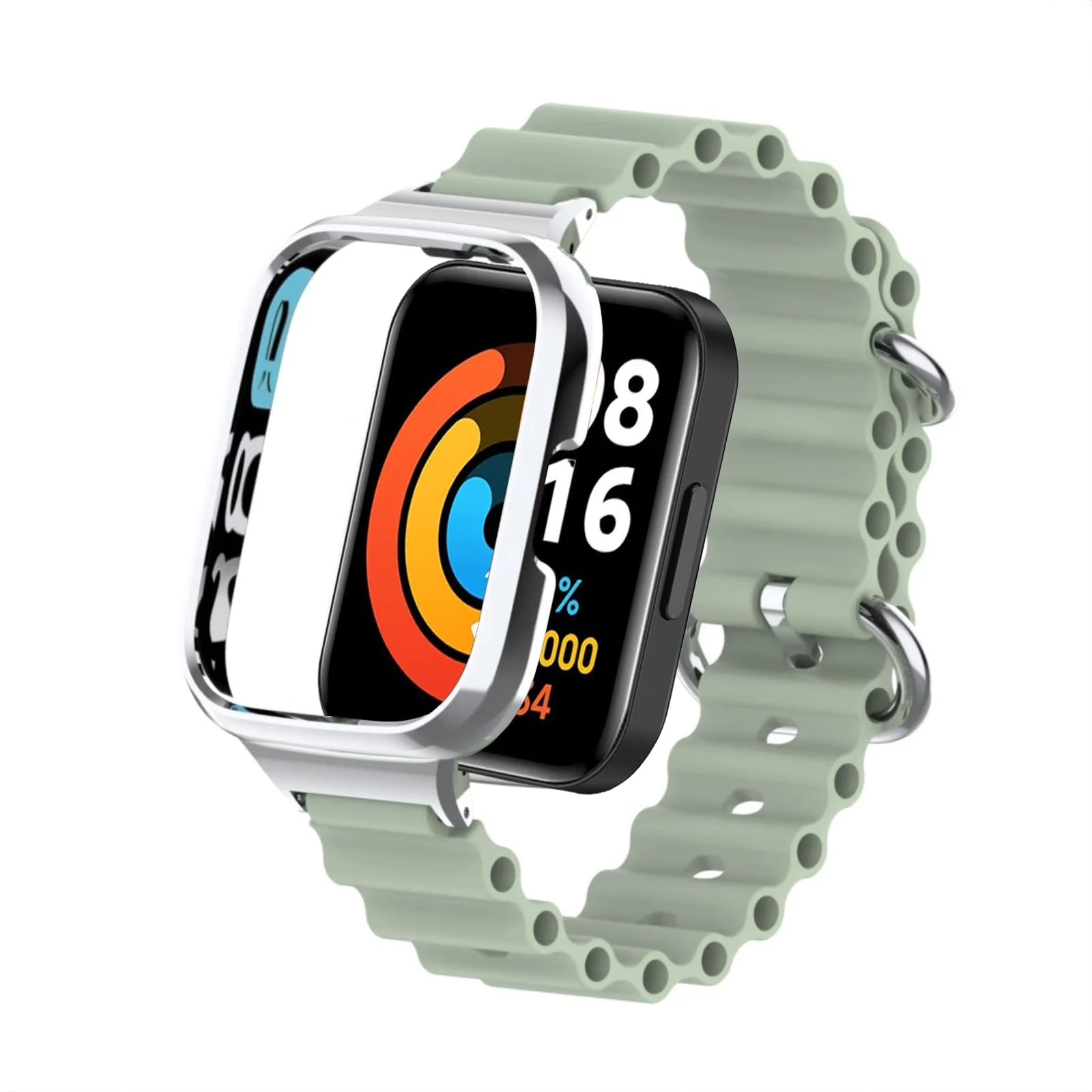 DL3 Mobilak Ocean Strap Compatible with Xiaomi Redmi Watch 2 Lite/Poco Watch/Horloge 2, Adjustable Silicone Strap with Metal Buckle, Band With Frame Metal Women Men Replacement Strap - Mint Green