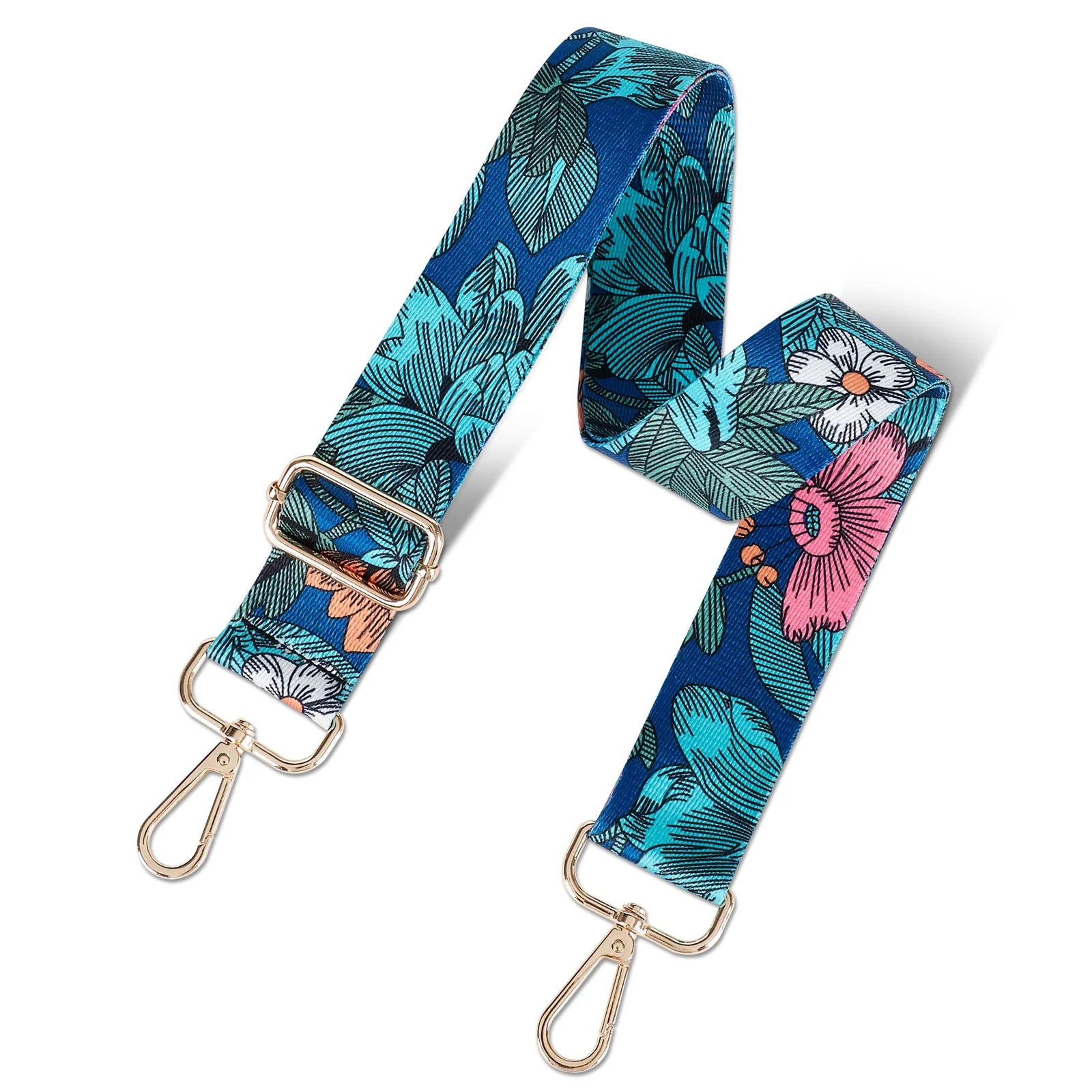 DL3 Mobilak Adjustable Wide Crossbody Bag Strap for Women, Replacement Shoulder Strap for Handbags, Totes & Purses with Elegant Embroidered Pattern and Metal Hooks - Navy Floral