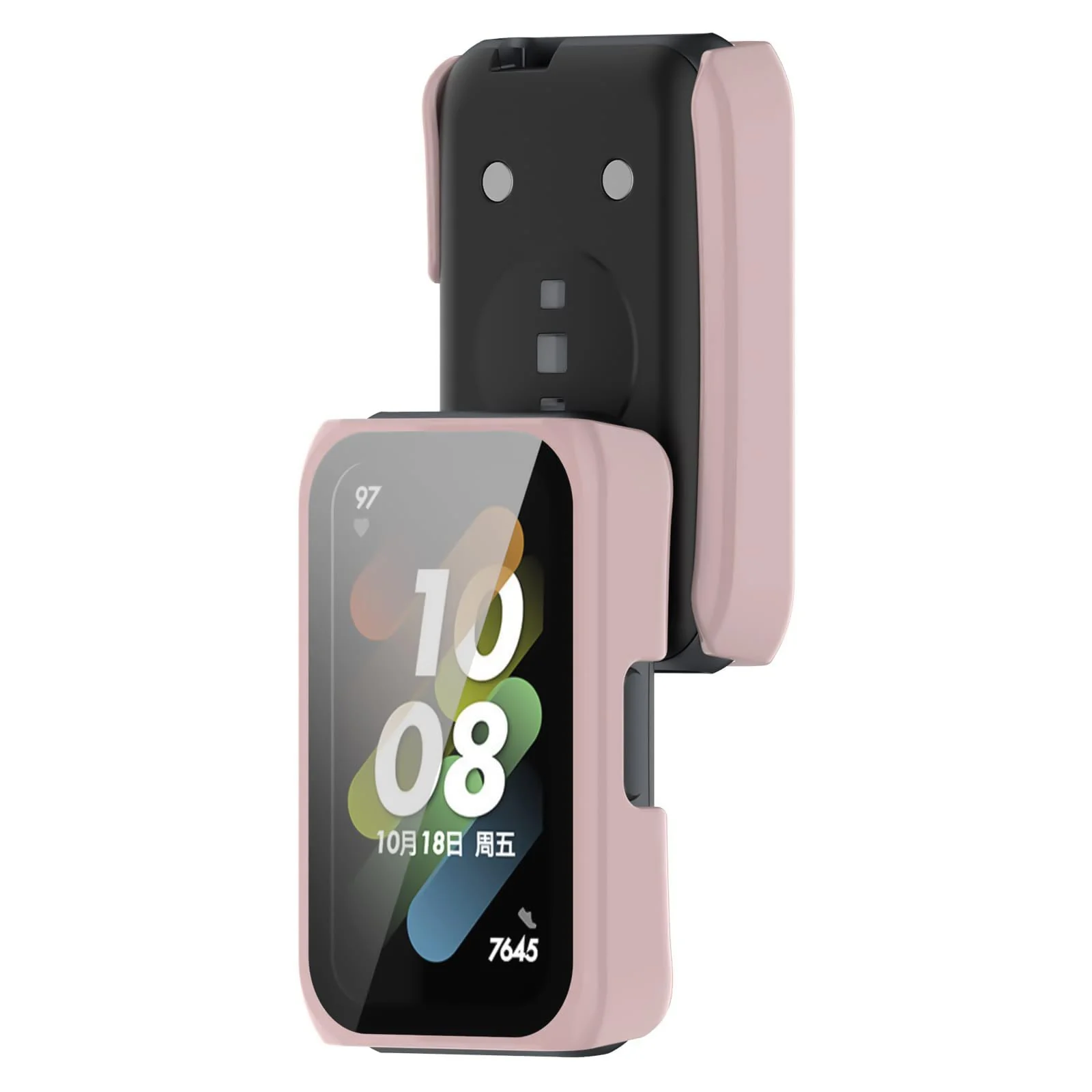 DL3 MOBILAK Full-Coverage Watch Case with Tempered Glass for Huawei Band 6 / Honor Band 6 / Band 7, Pink