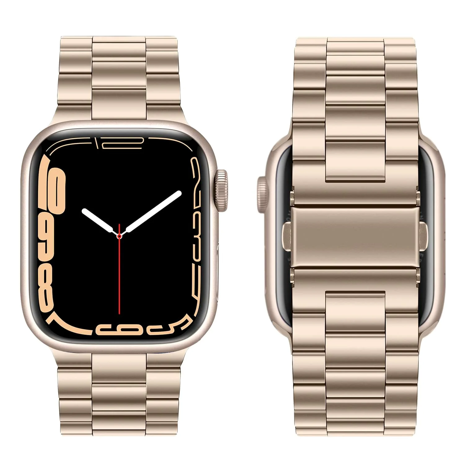 DL3 Mobilak Stainless Steel Band with Case Compatible with Apple Watch Band 45mm Series 9/8/7, Men Woman Business Strap with Protective Bumper Cover for iWatch Series 7/8/9 45mm - StarLight