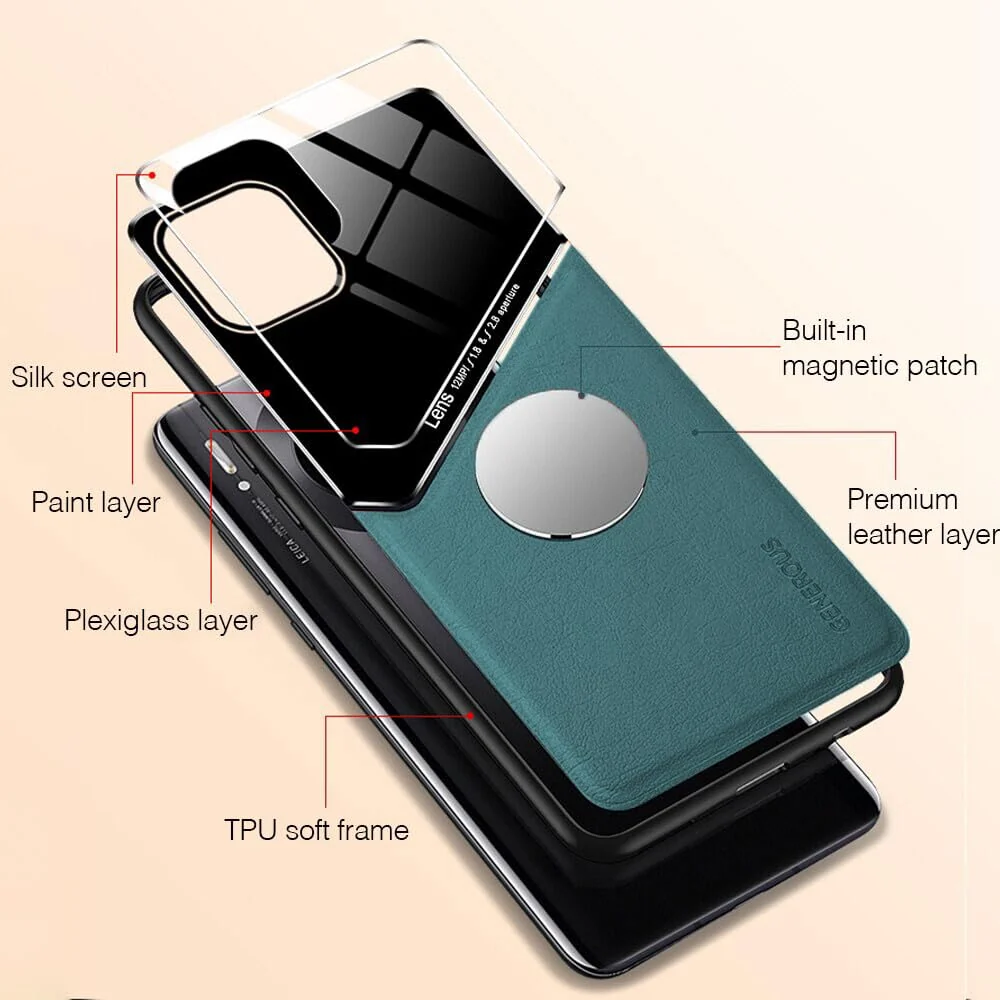 DL3 Mobilak Faux Leather and Plexiglass TPU Case for Samsung Galaxy S24 Plus with Magnetic Car-Mount Support and Shockproof Design - Green