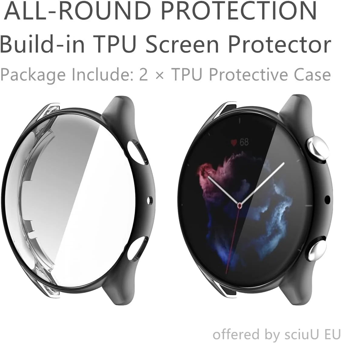 DL3 Mobilak Case Compatible with Amazfit GTR 3/3 pro Case All-Around Screen Protector Watch Soft TPU Shockproof Cover Slim Guard Thin Bumper Shell Protector - Black