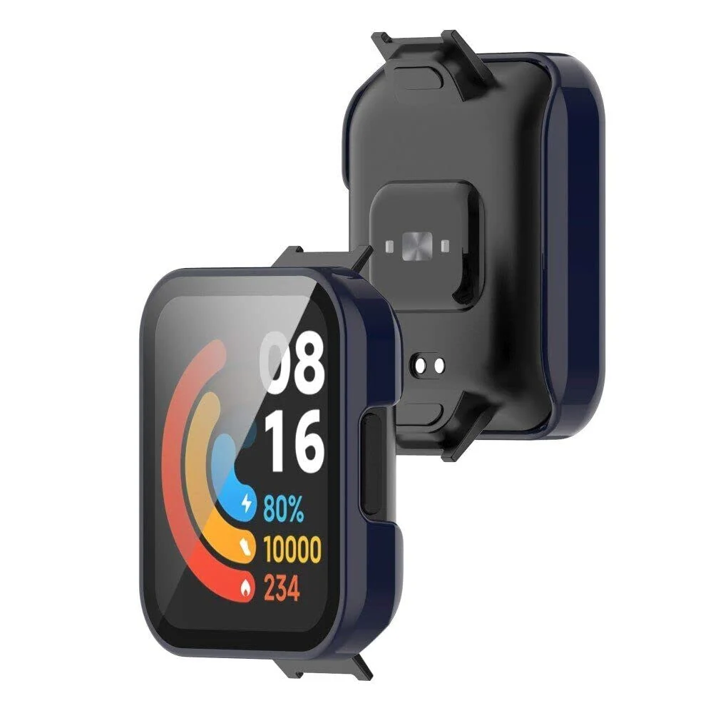 DL3 Mobilak Protective Case Compatible with Xiaomi Mi Redmi Watch 2 Lite, 9H Hardness PC Case Bumper Full Slim Protective Cover with Tempered Glass For Redmi Watch2 Lite - Blue