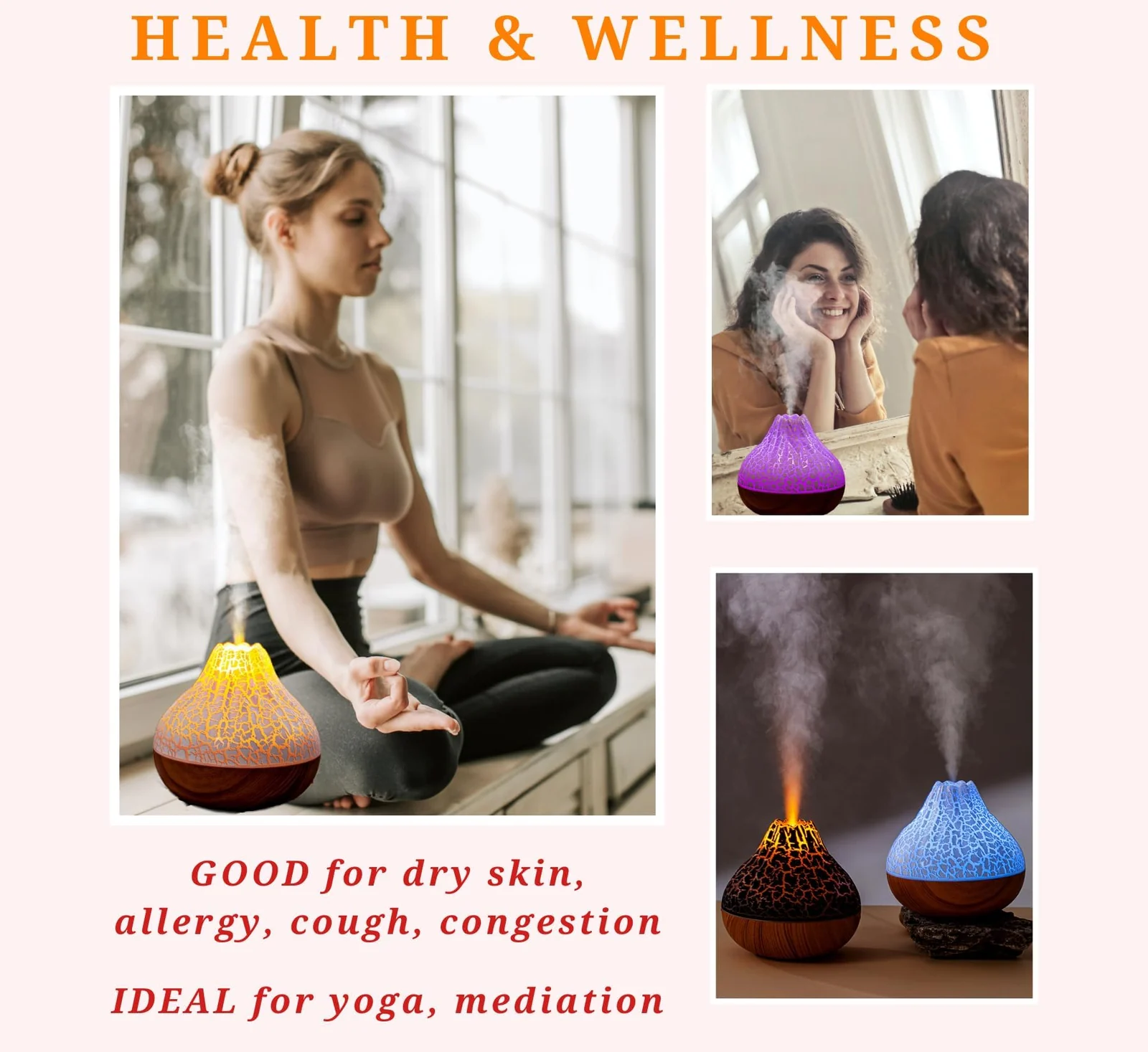 Mobigon Wood Cool Mist Ultrasonic Humidifier for Room Moisture, Aroma Diffuser for Home, 300ml Essential Oil Diffuser with 7 Colorful Night Light, Auto Shut-Off, Home, Office, car - E.Dark Brown