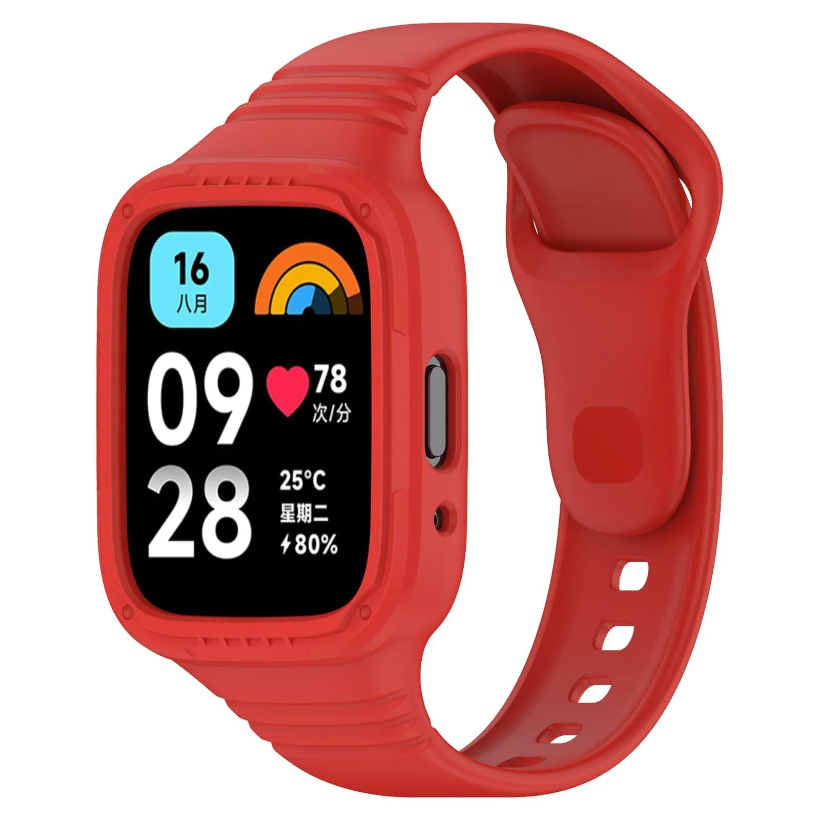 DL3 Mobilak Strap With Cover Compatible with Xiaomi Redmi Watch 3 Lite/Redmi Watch 3 Active, Silicone Sport Band Replacement Watchband with Bumper Case, Adjustable Wristband - Red