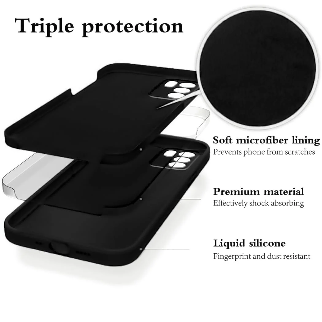 DL3 Mobilak Liquid Silicone Protective Case with Soft Microfiber Lining with Full Camera Protection for OPPO Reno 6 5G - Black
