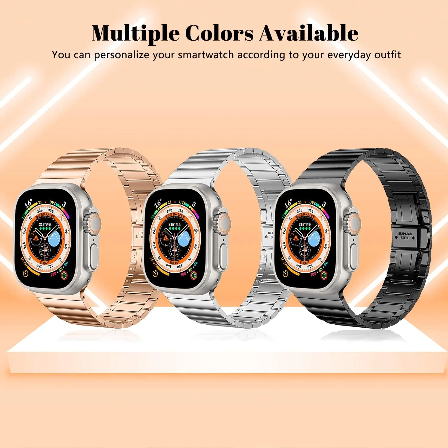 DL3 Mobilak Compatible with Apple Watch 49mm 46mm 45mm 44mm 42mm Strap, Solid Stainless Steel Link Bracelet Metal Band for iWatch Ultra 3 2 1/Series 11 10 9 8 7 6 5 4 3 2 1 SE - Rose Gold