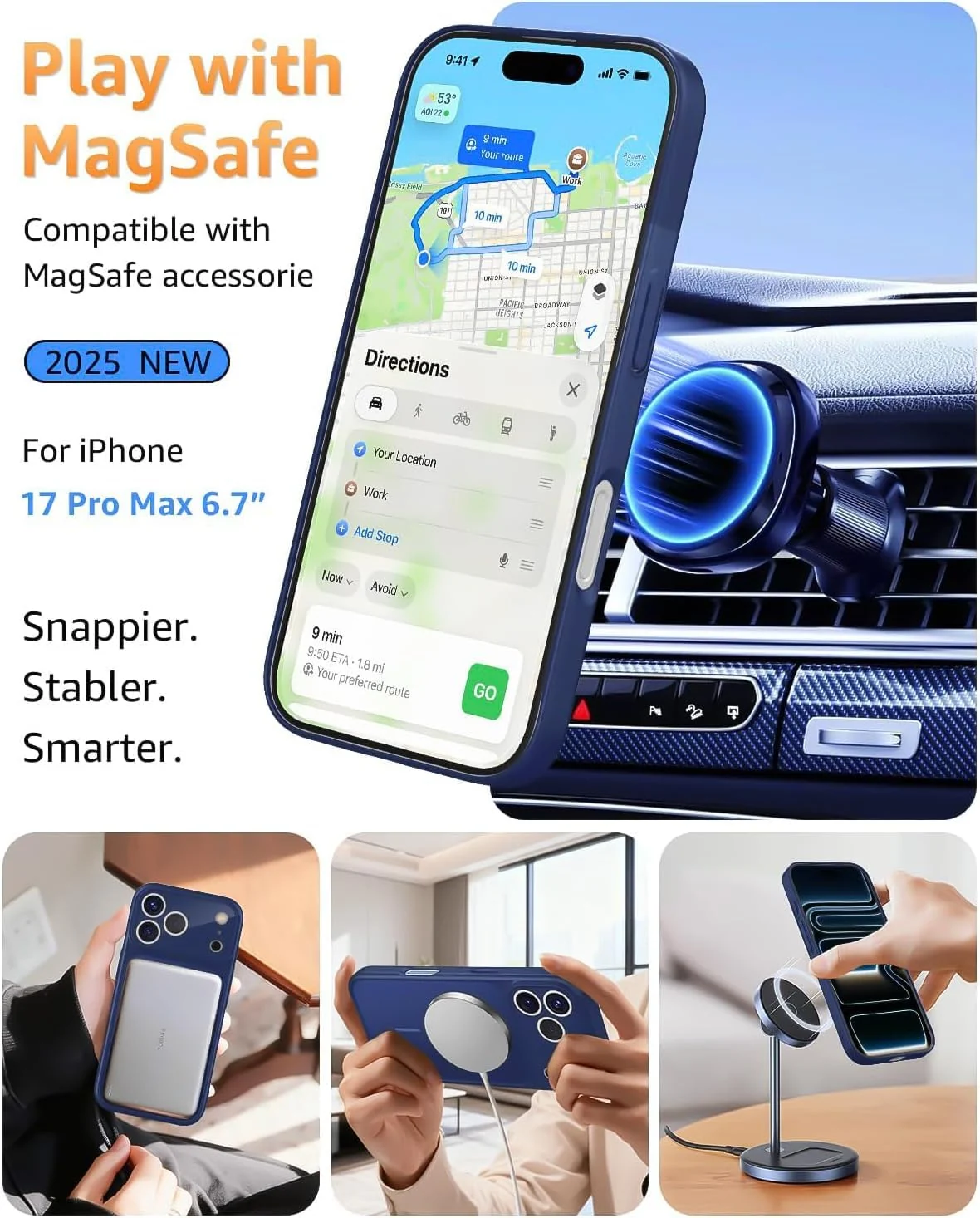 DL3 Mobilak Plated-Edge Protective Case for iPhone 17 Pro, Compatible with MagSafe accessories, Supports wireless charging, Camera protection - Sierra Blue
