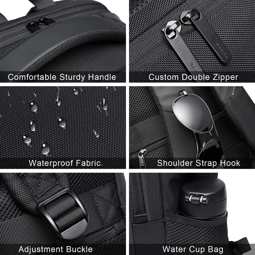 Mobigon Business Laptop Backpack, 15.6 Inch Travel Laptop Bag Rucksack with USB Charging Port, Water-Resistant Bag Daypack for Work College Computer Men Women Backpack - Black