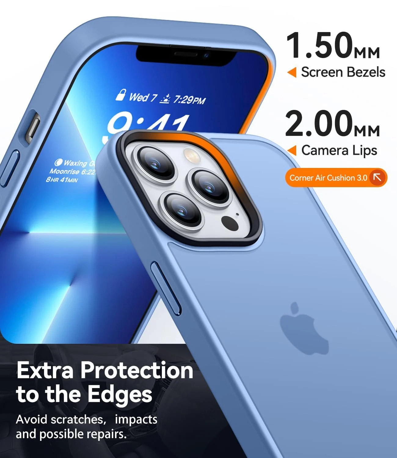 DL3 Mobilak Translucent Matte Case for iPhone 13 Pro / iPhone 14, Supports wireless charging, Camera protection, Shock-absorbing protection - Light Blue
