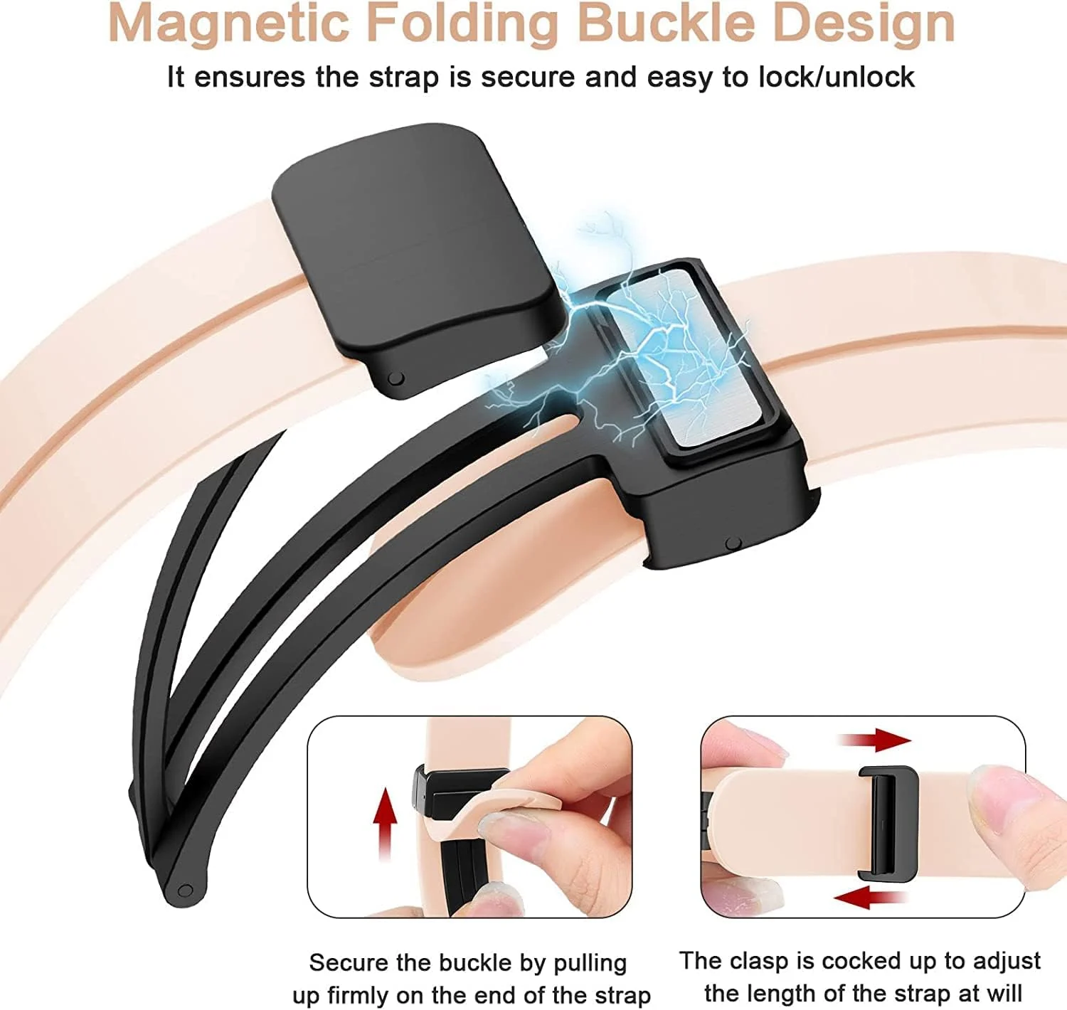 DL3 Mobilak Strap Compatible with Samsung Galaxy Watch 7 FE 6 5 4 Strap 40mm 44mm/Watch 6 Classic 43mm 47mm/5 Pro 45mm/4 Classic 42mm 46mm, No Gap Magnetic Clasp Silicone Band - Black