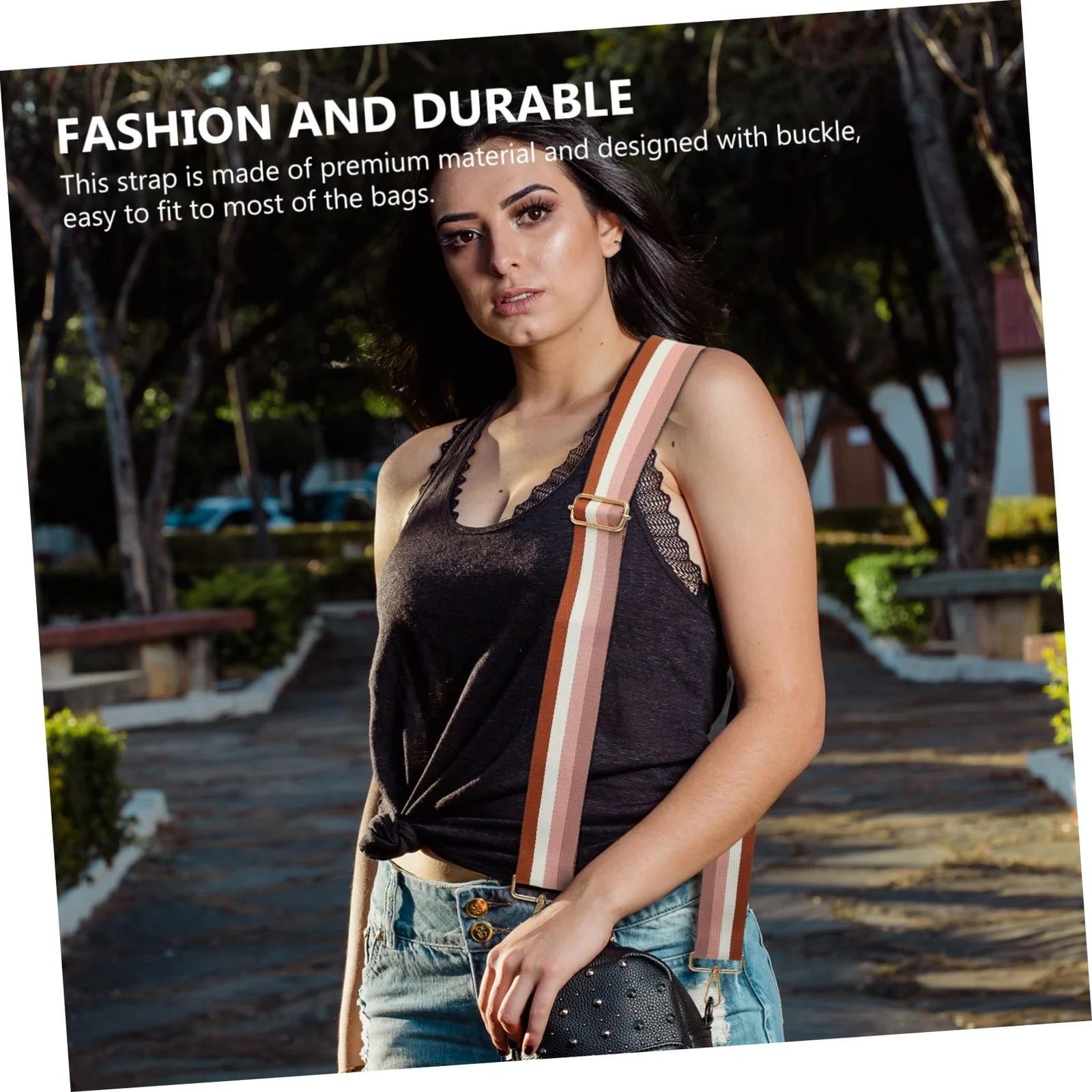 DL3 Mobilak Adjustable Wide Crossbody Bag Strap for Women, Replacement Shoulder Strap for Handbags, Totes & Purses with Elegant Embroidered Pattern and Metal Hooks - Green/White/Black