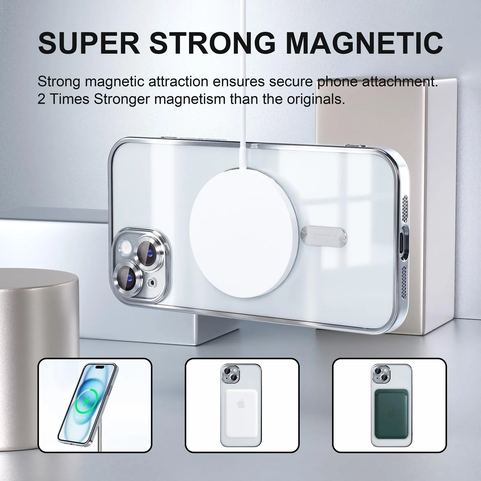 DL3 Mobilak Plated-Edge Protective Case for iPhone 15 6.1-Inch, Compatible with MagSafe accessories, Supports wireless charging, Camera protection - Silver