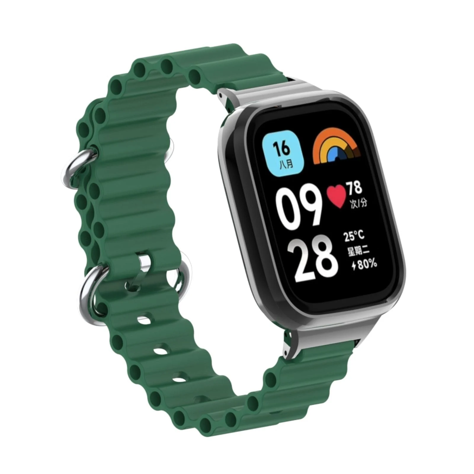 DL3 Mobilak Ocean Strap Compatible with Xiaomi Redmi Watch 3 Lite/Redmi Watch 3 Active, Adjustable Silicone Strap with Metal Buckle, Band With Frame Metal Women Men Replacement Strap - Green