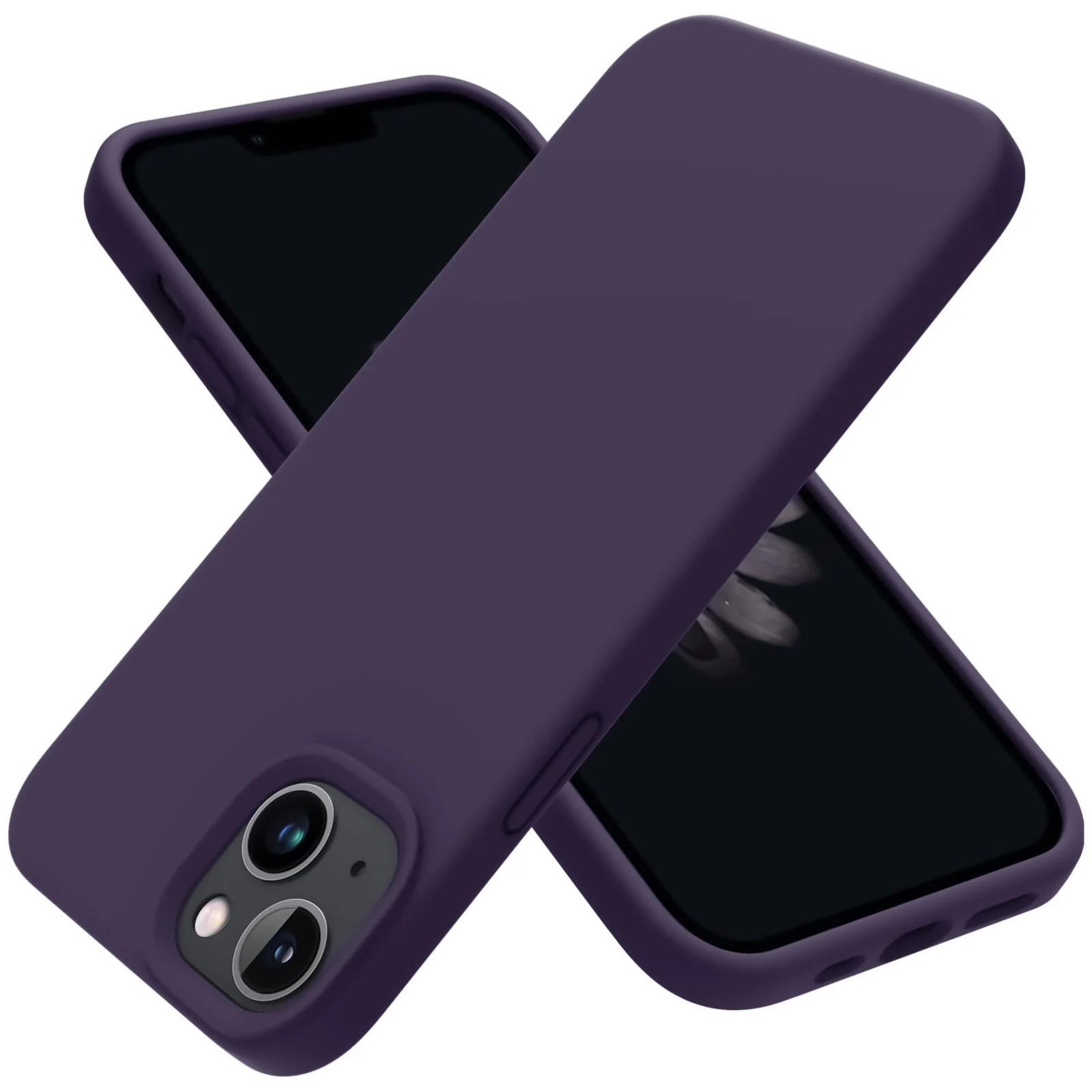 DL3 Mobilak Liquid Silicone Protective Case for iPhone 13 / iPhone 14 with Camera Protection and Microfiber Lining - Deep Purple