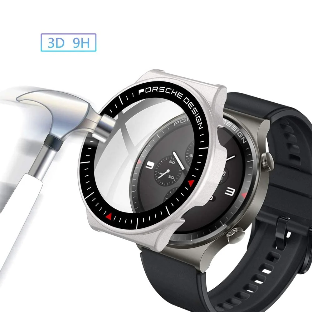 DL3 Mobilak Case Compatible with Huawei Watch GT2 Pro PC Cover with Bezel Tempered Glass Protection, Ultra Thin Full Protection for Huawei Watch GT 2 Pro Protective Case - Silver