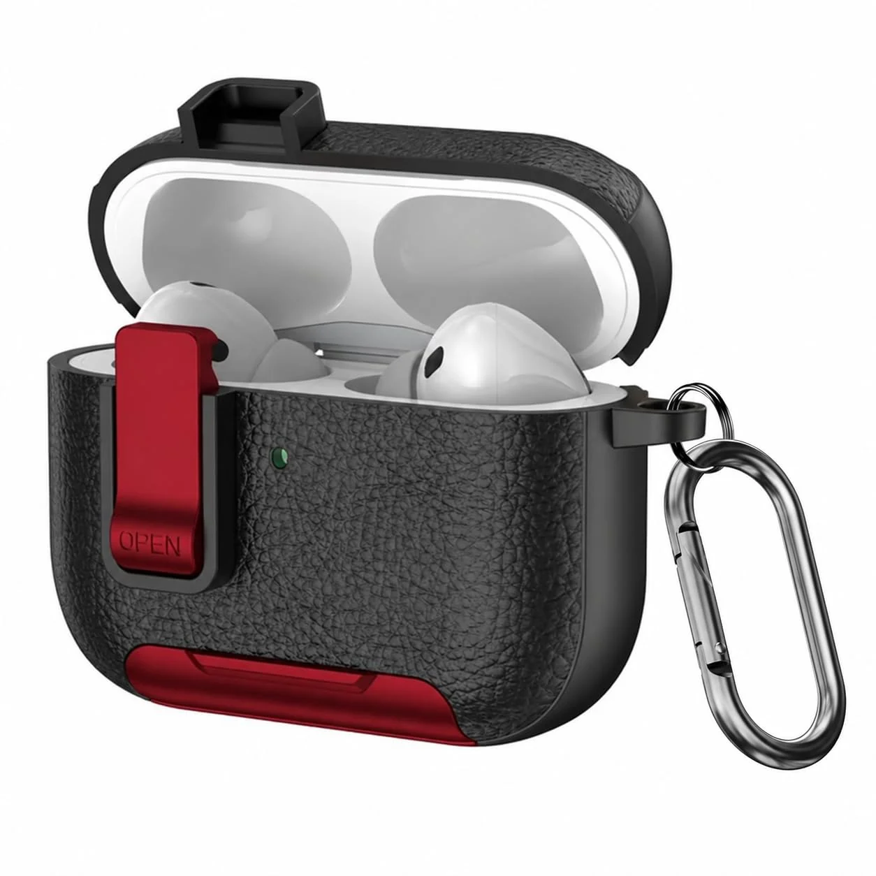 Mobigon for AirPods Pro 2nd / 1st Leather Case with Secure Lock Clip, Support Wireless Charge, Stand and Charging Port Dustproof Design with Carabiner for AirPods Pro 2 (Black/Red)